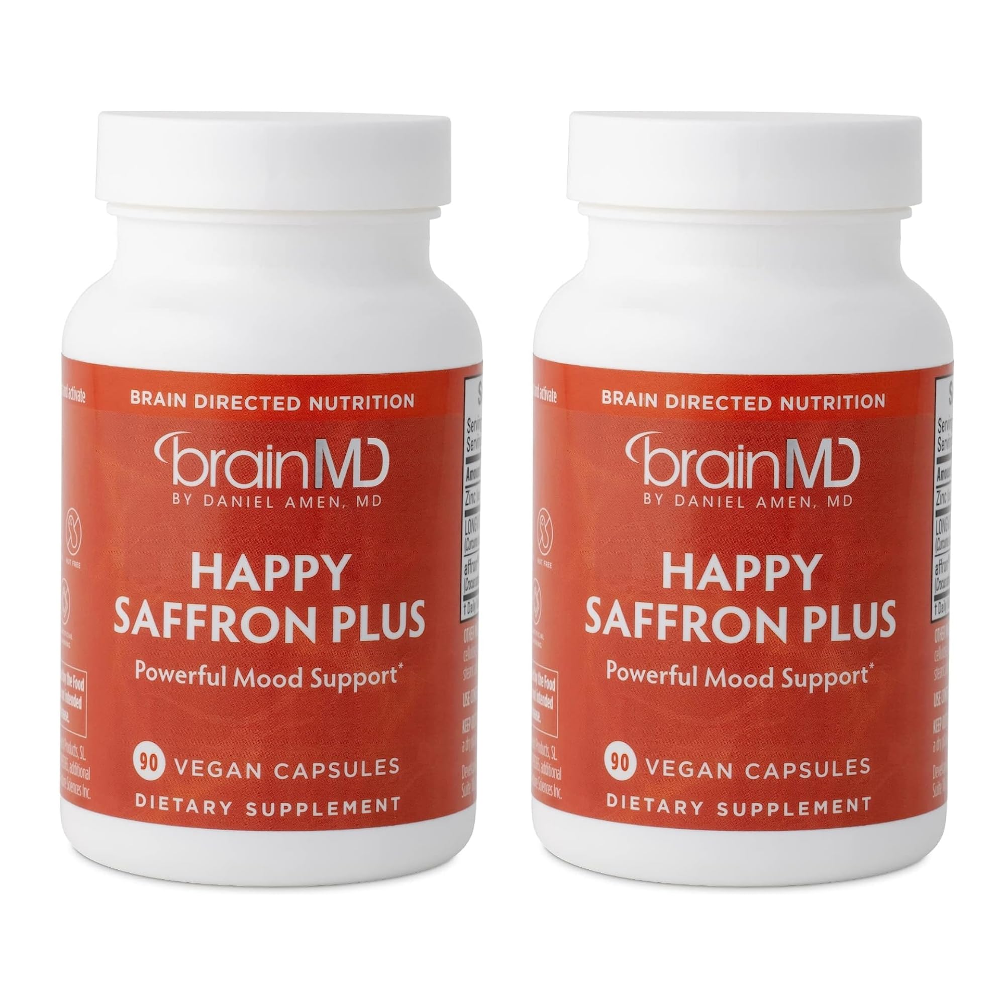 Dr Amen BrainMD Happy Saffron Plus - 90 Capsules - With Saffron Flower Extract, Curcumin & Zinc - Vegan, Gluten Free - 30 Servings