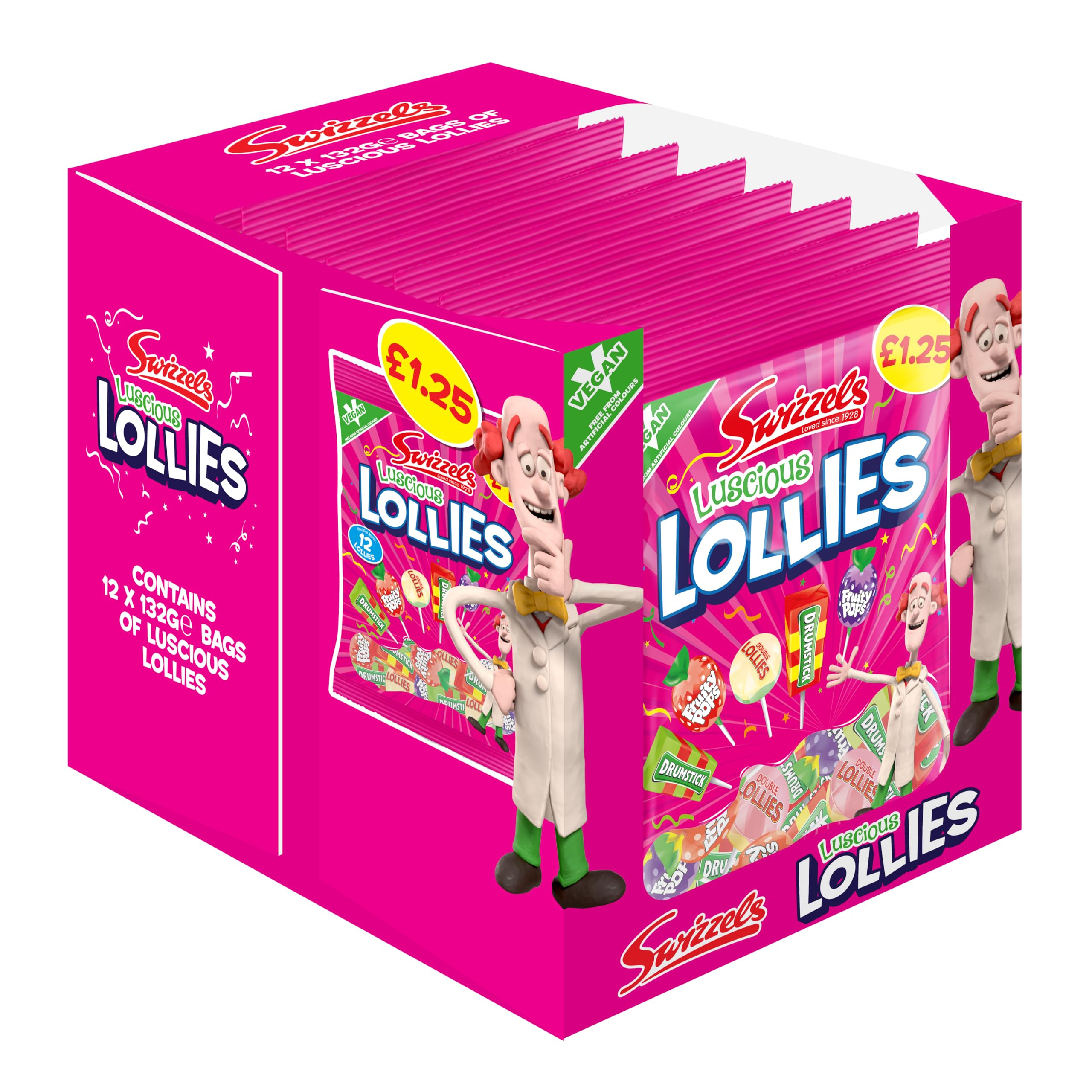 Swizzels Luscious Lollies, Mixed Sweets Lolly Pops Bag, 132g (x12)