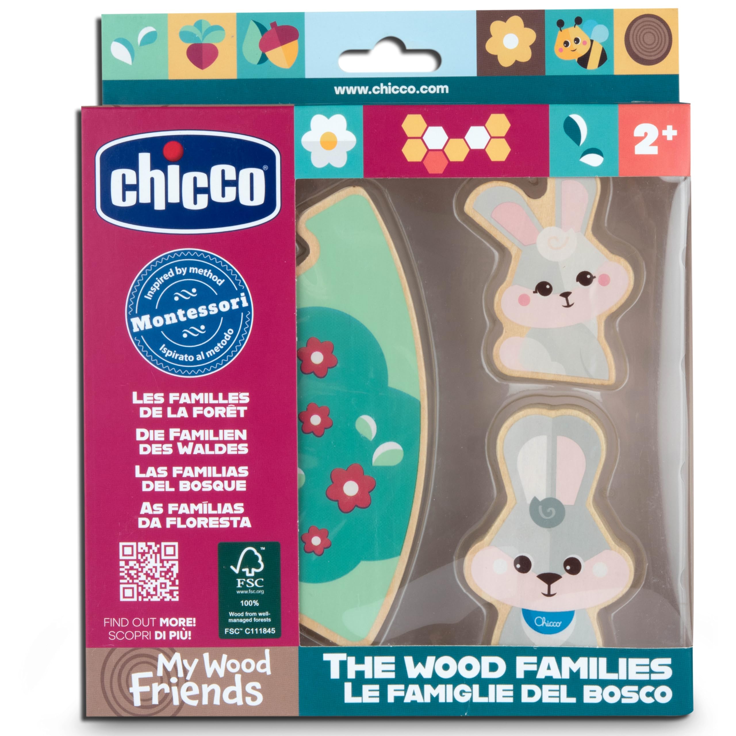 Chicco, Personaggi Collezionabili Legno, Gioco Montessori, 2 Coniglietti, 1 Pezzo di Puzzle, Scopri L'Universo My Wood Friends, Crea Storie, Gioco Bambina e Bambino 2+ Anni, Idea Regalo
