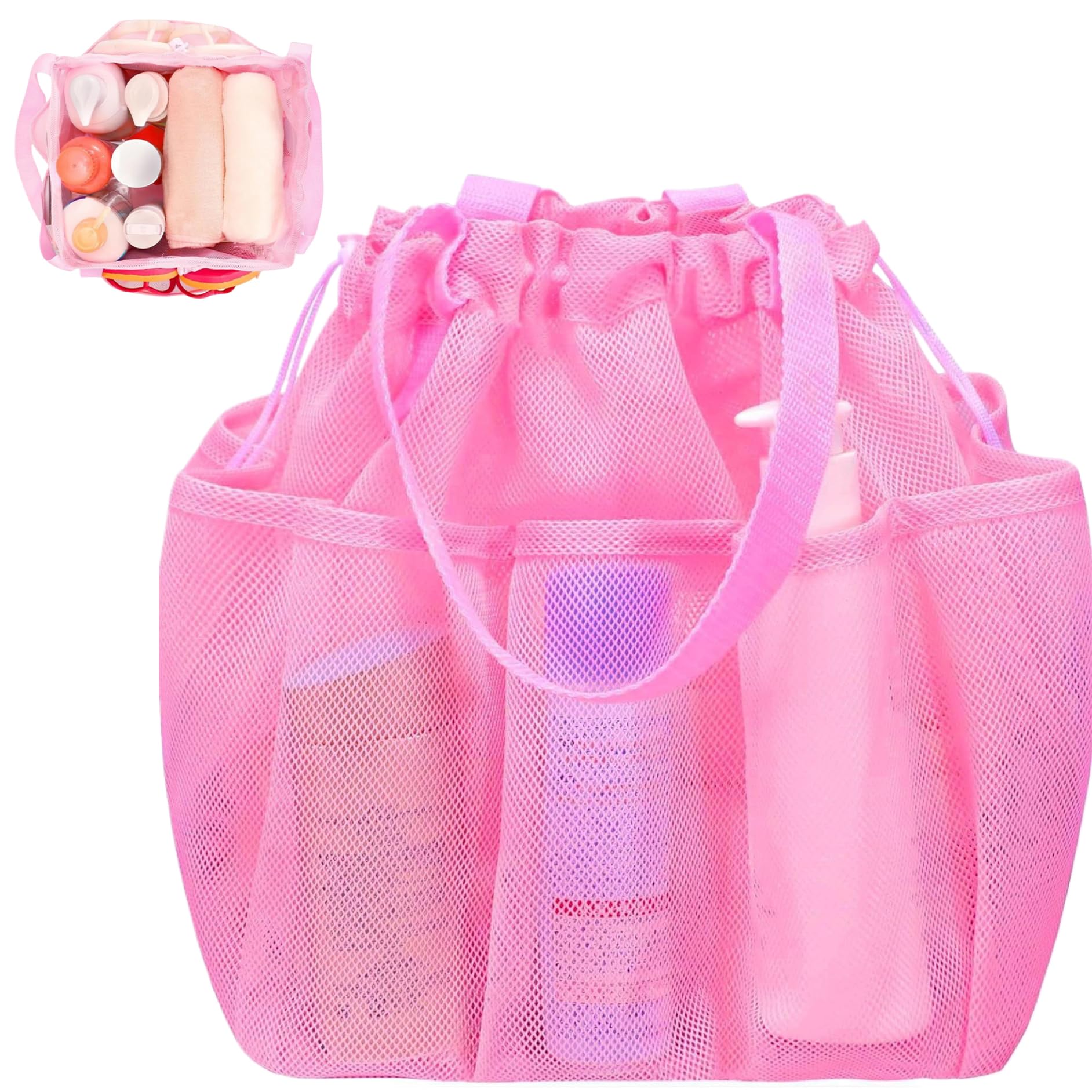 ywzmsd Mesh Shower Caddy 10x10x11 Multi-Pocket Fine Mesh Shower Bag with Drawstring Closure Tote Quick Dry Portable Multi-Purpose
