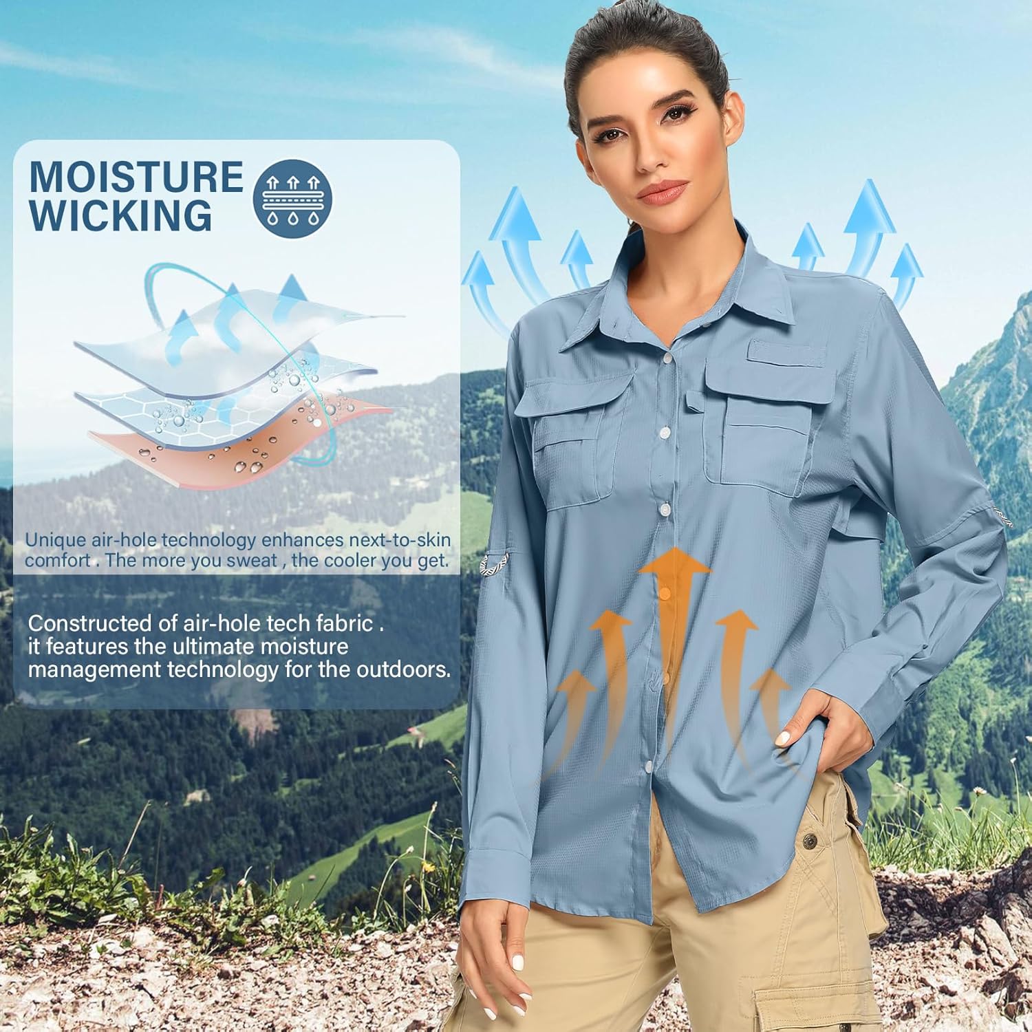 Women's UPF 50 Long Sleeve UV Sun Protection Safari Shirts Outdoor Quick Dry Fishing Hiking Travel Shirts - Image 7