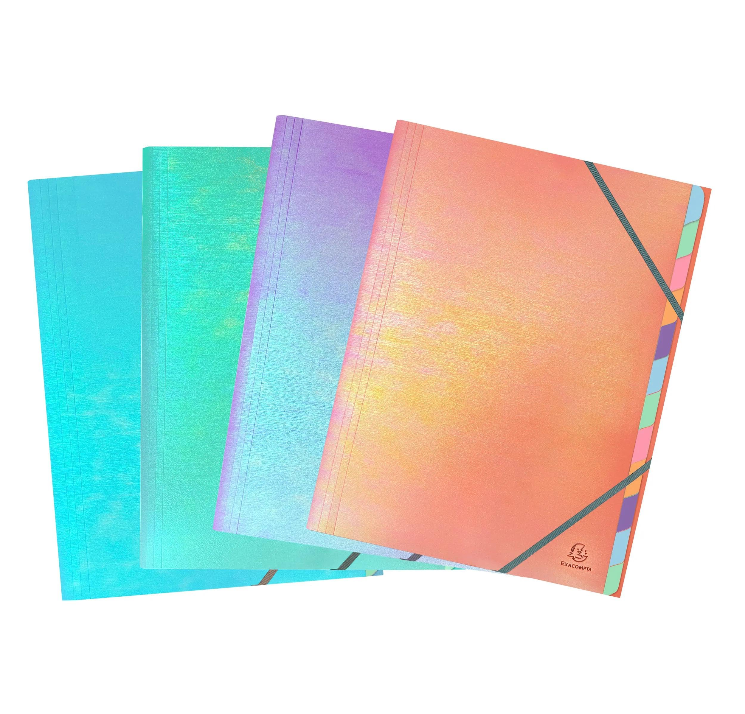 Exacompta - Rif. 53230E - Cartone con 8 raccoglitori cuciti Candy Tidy, con elastici - interno in carta e copertina in PP - 6 scomparti - 24 x 32 cm - A4-4 colori azzurro, menta, parma e pesca