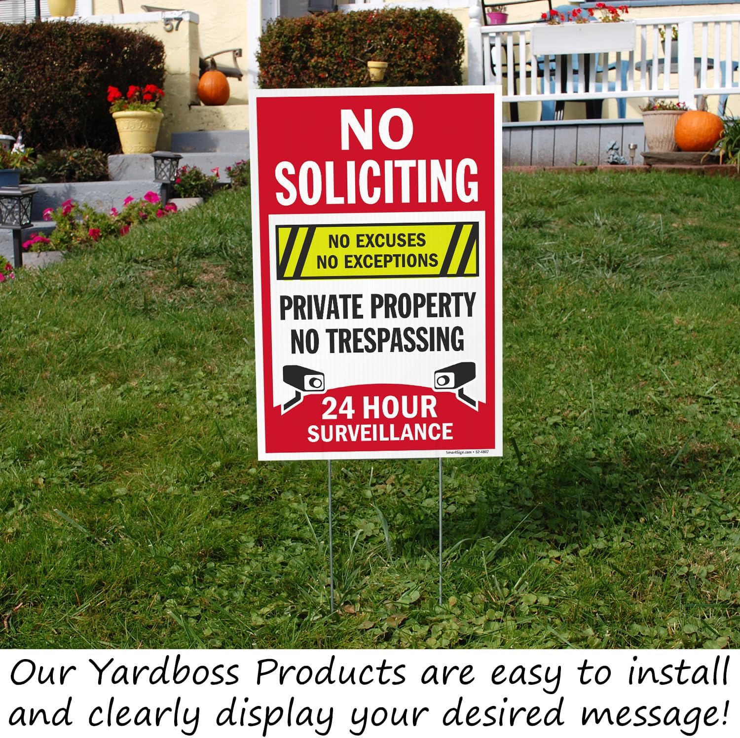 SmartSign 12" x 18" (2-Pack) No Soliciting Private Property Yard Sign with Stake, Double-Sided No Trespassing Sign, 160 mil Thick Corrugated Plastic Lawn Signs, 15" tall Metal H-Stakes