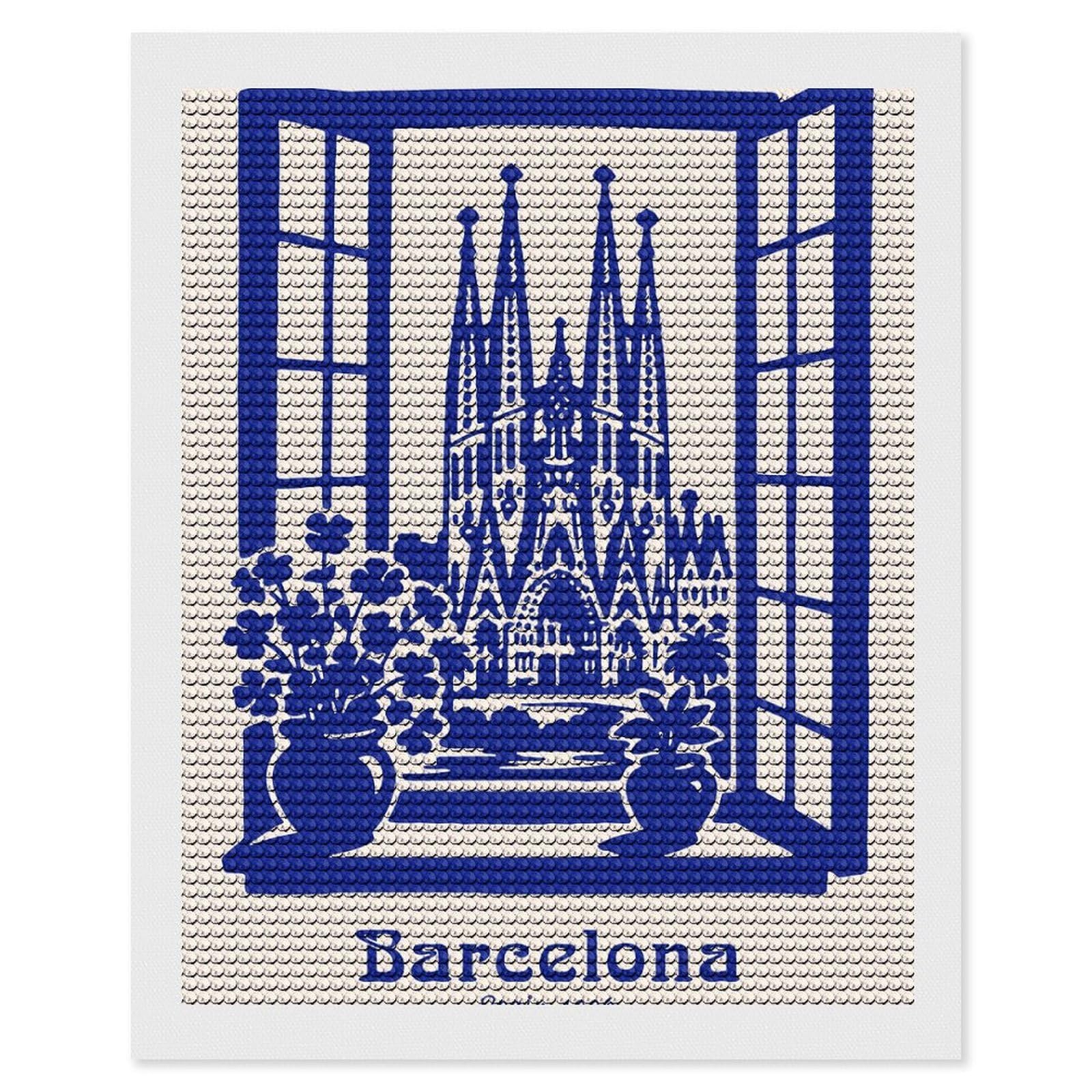 Junmoney Barcelona, Spain 1906 DIY Diamond Art Canvas Kit 16"x20", Decorate Your Room, Sparkling Round Gems, Fun Craft Experience, Farmhouse Decor