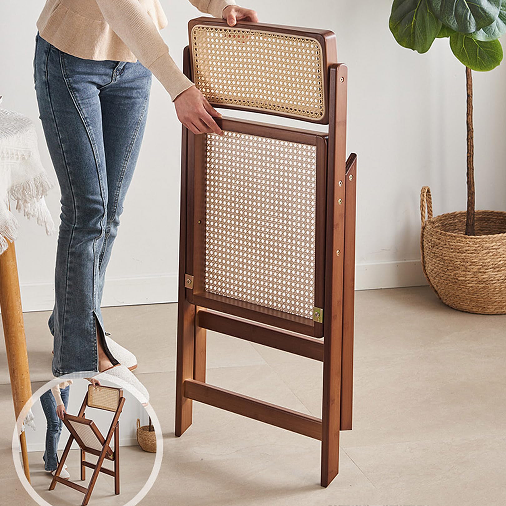 新品】ラタンチェア×2脚折りたたみ可能ダイニングチェア 完成品