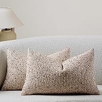 DEZENE Striped Boucle Throw Pillow Covers 12x20 Set of 2 Beige Textured Farmhouse Boho Lumbar Pillows for Sofa Bed Decor