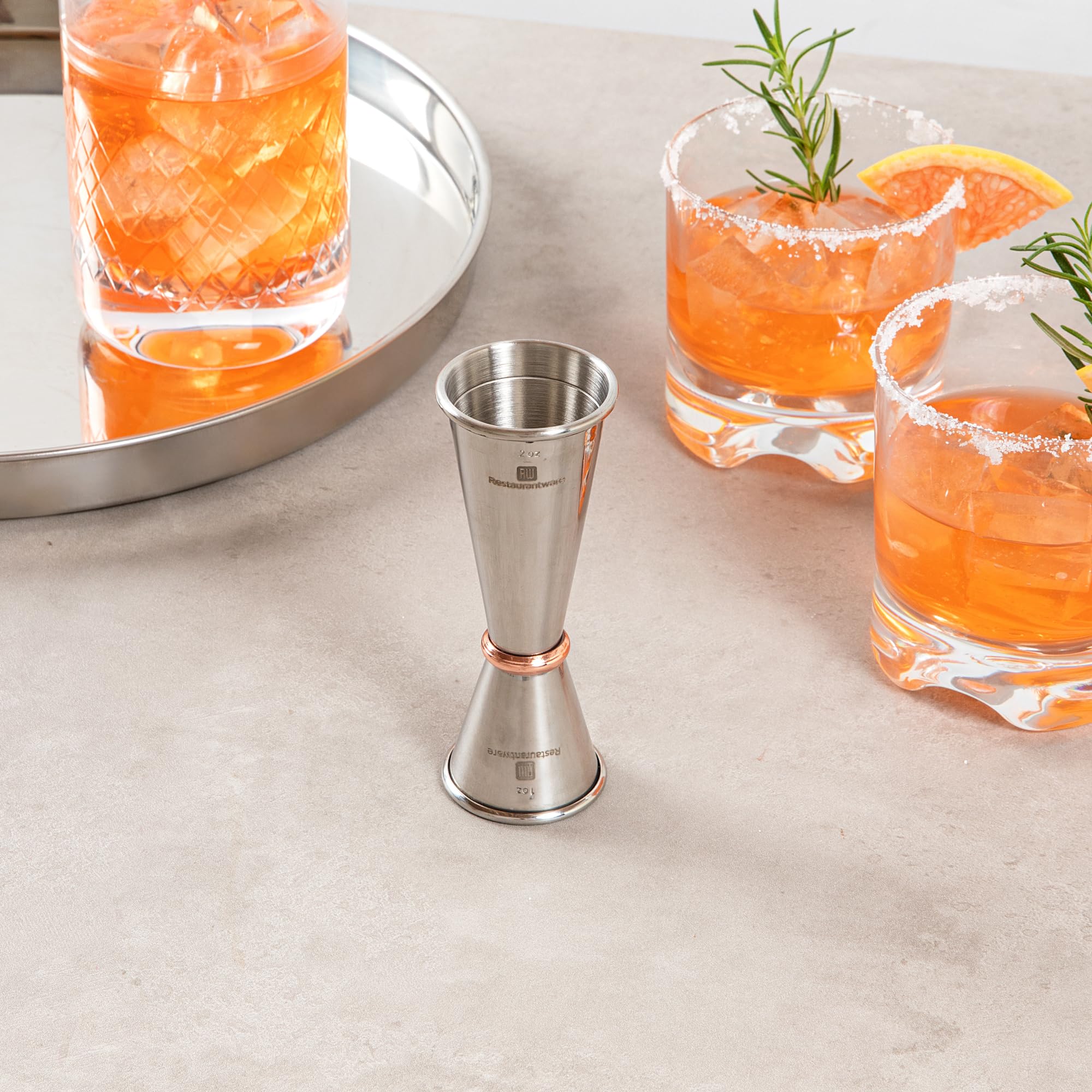 Restaurantware Medidor de doble cara – Medidor de cóctel estilo japonés – 28.3 g y 56.7 g – Acero inoxidable pulido 18/8 – Medidor profesional de barra – Caja de 1 unidad