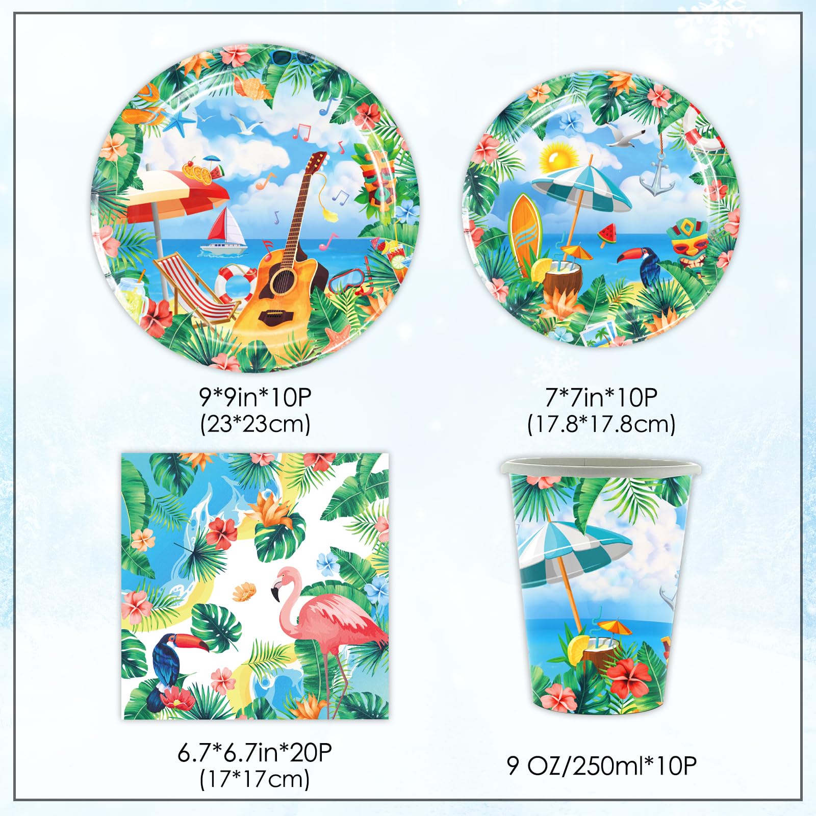 MORAINJAY 51 Pcs Hawaiian Luau Party Decorations, Tropical Tableware Set, Hibiscus Paper Plates, Cups, Napkins - Image 2
