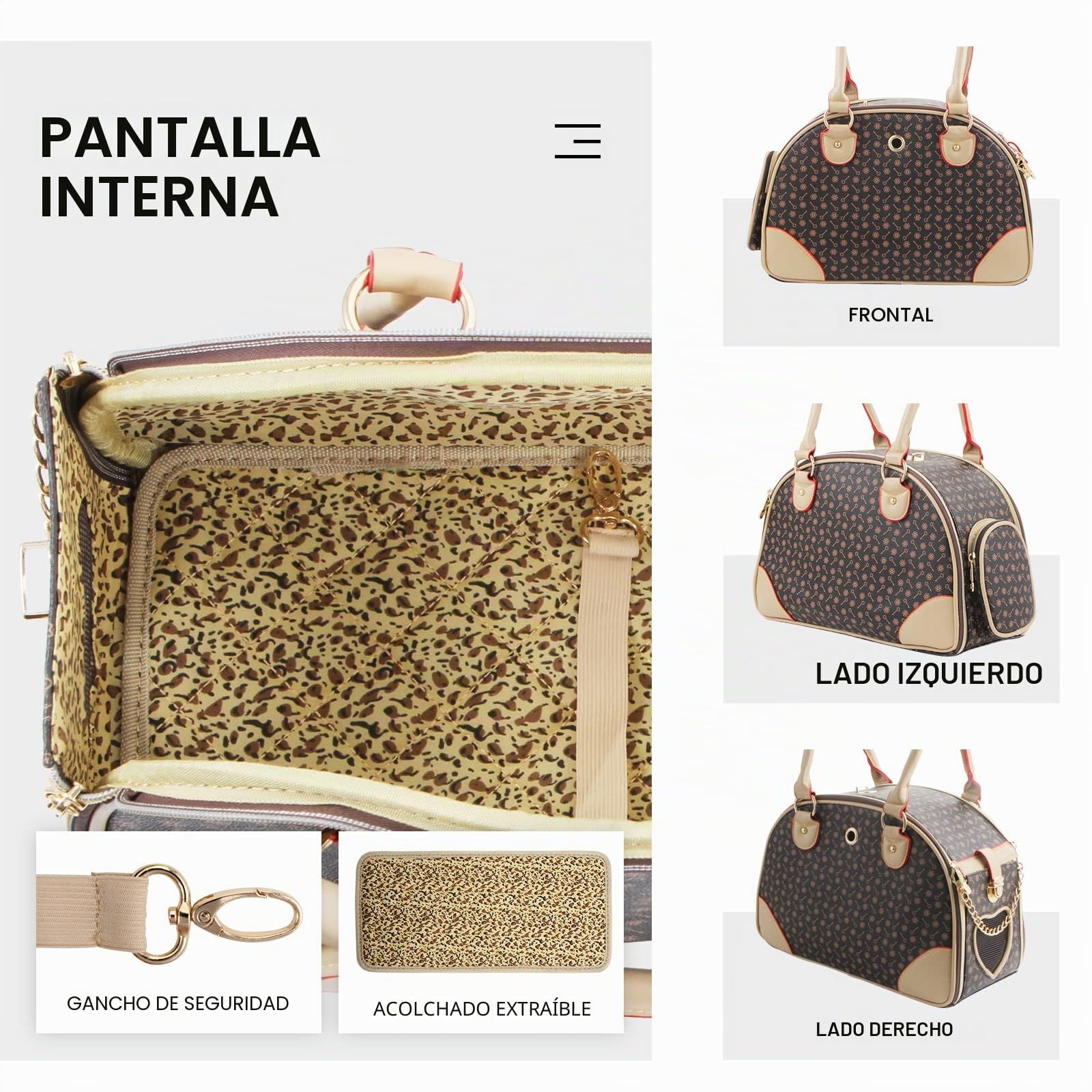 Bolso de Mano para Perros de Piel sintética de Moda, Bolso de Mano para Perro, Gato, Bolso de Senderismo, marrón, pequeño 38 x 23 x 17 cm