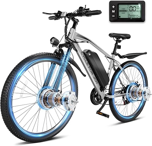 Bicicletas eléctricas de 21 velocidades para adultos, pico de 750 W y 26 pulgadas, 70 millas 20 MPH, batería extraíble de 500 Wh, freno doble,