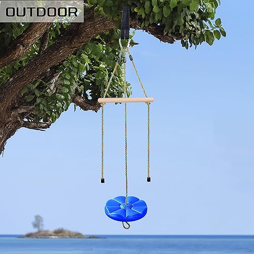 Miniatura 4 de Columpio de disco para niños, juego de columpios de árbol, accesorios de cuerda ajustable con barras de mono, 1 mosquetón, 2 correas colgantes