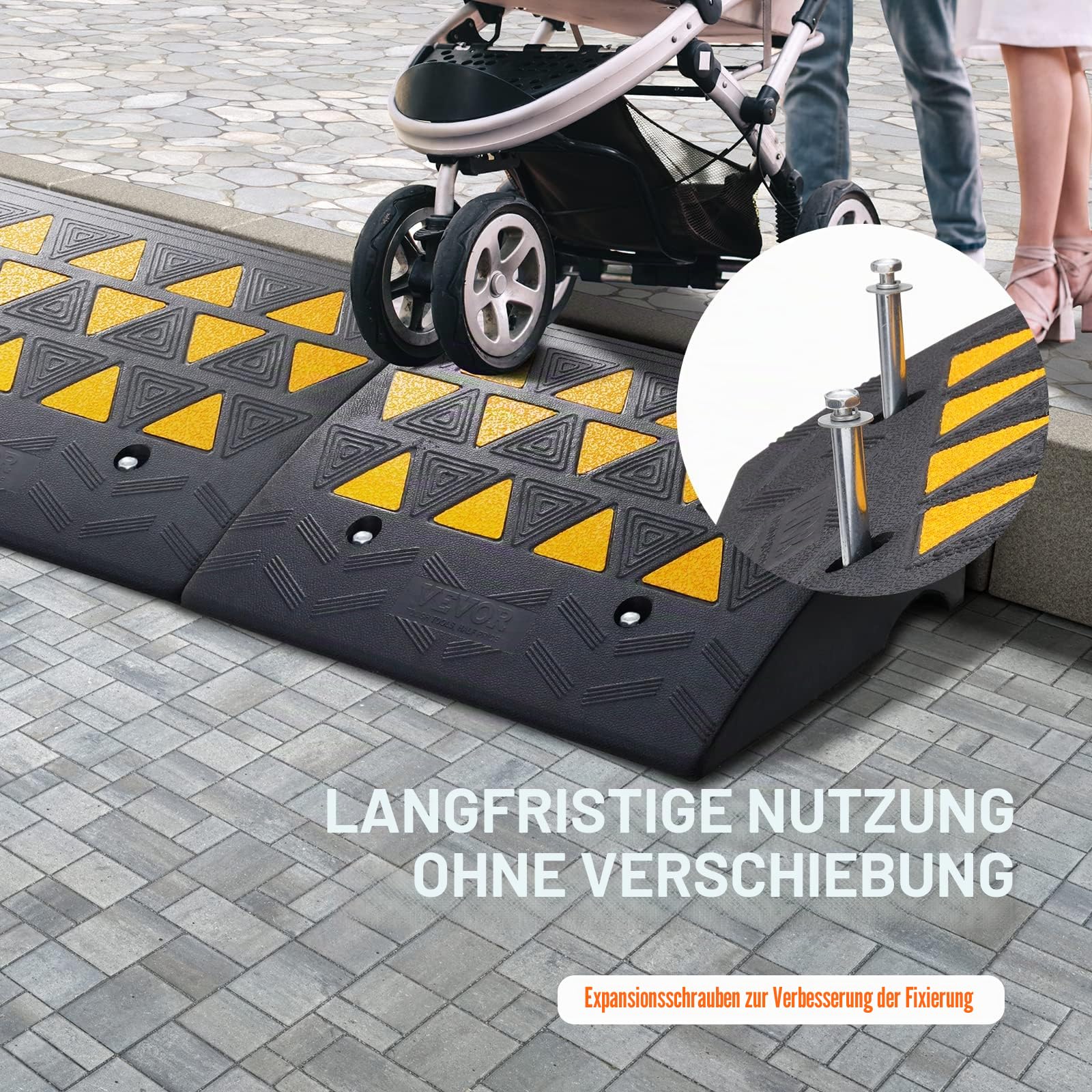 VEVOR Bordsteinrampen aus Gummi, 15,2 cm hoch, sehr robust, 15 Tonnen, Schwellenrampen mit stabiler Gitterstruktur für Autos, Rollstühle, 2 Stück
