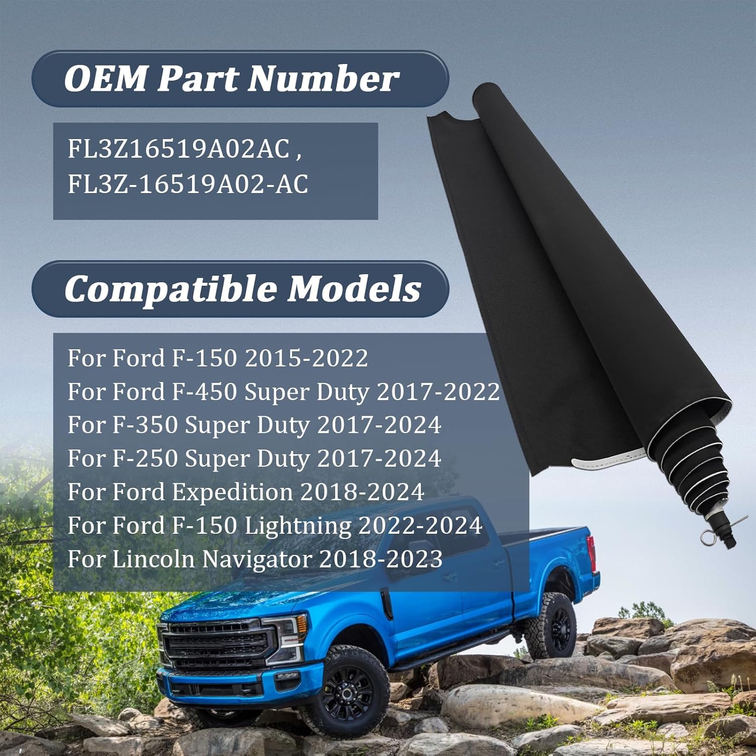 FL3Z16519A02AC Sunroof Cover Compatible with Ford F150 2015-2022 for F250 F350 F450 Super Duty 2017-2024 FL3Z-16519A02-AC Black Moonroof Shade