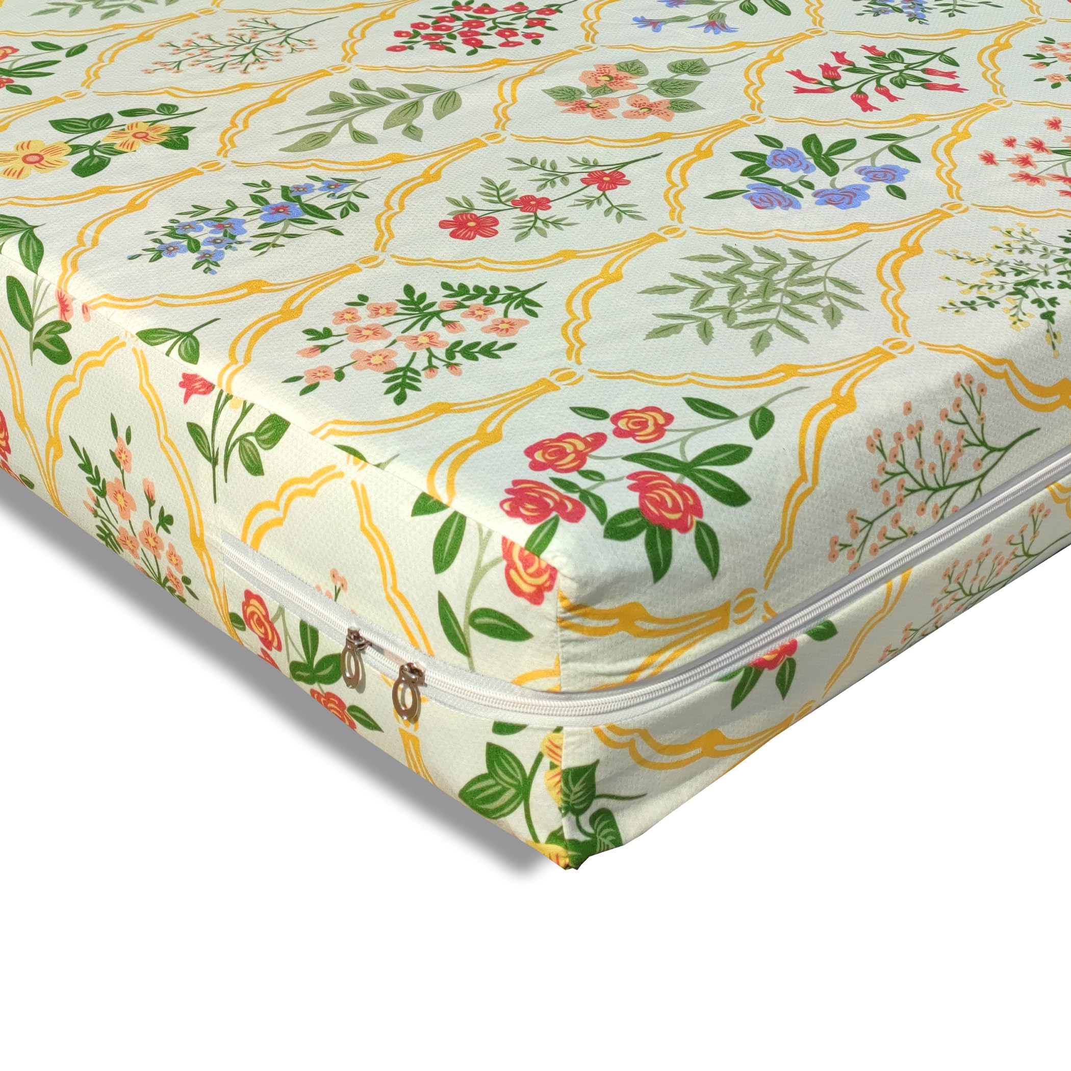 WELLFIT® Premium Glace Cotton 300 TC Mattress Cover | Protector for Single Size Bed with Zip/Chain/2.5×6 ft / 30×72×5 inch