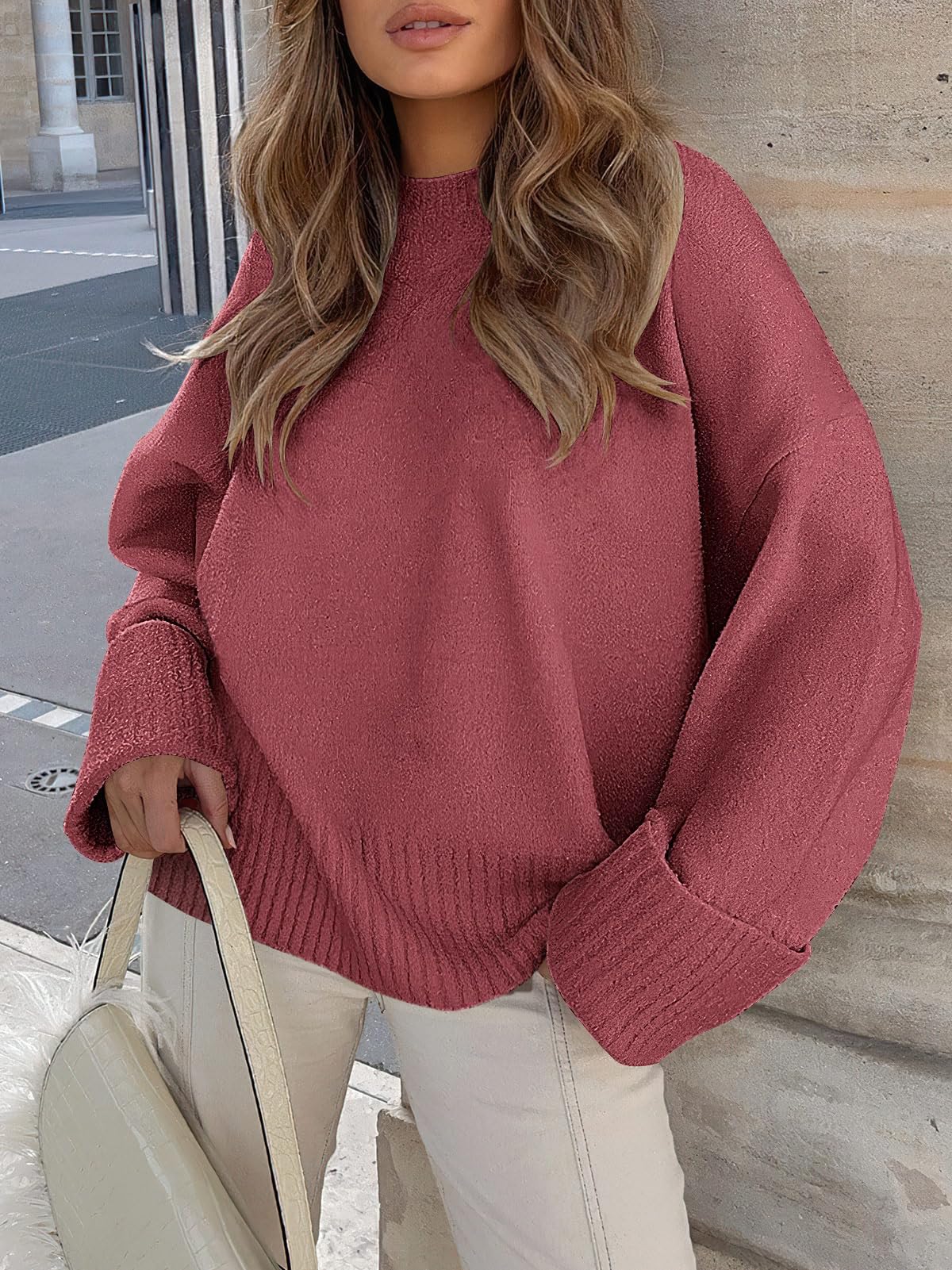 Jhsnjnr Pull ample surdimensionné à manches longues pour femme - Pull tricoté à col rond