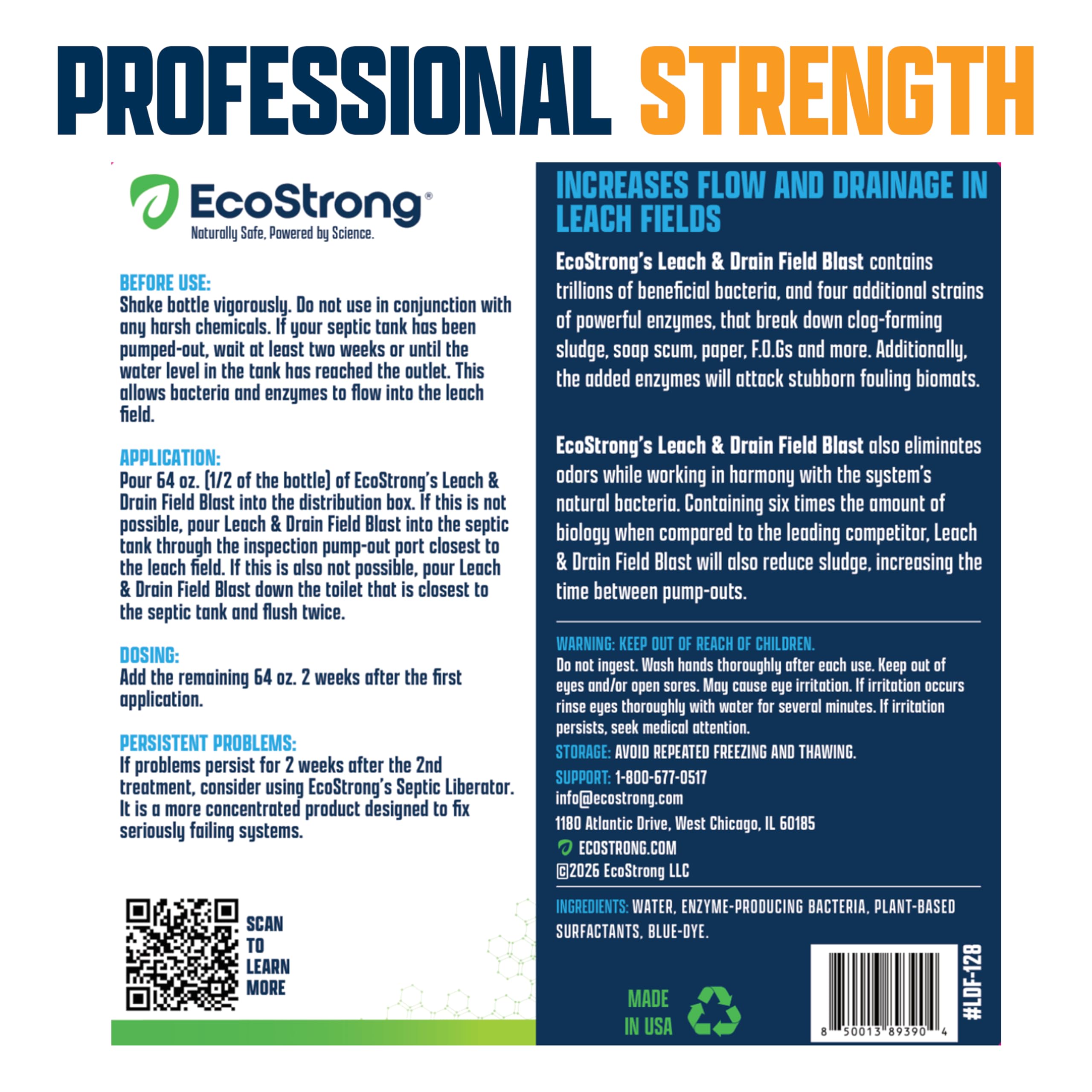 Eco Strong Trattamento del campo di drenaggio settico e liscivia | Il detergente bio-enzimatico rompe e digerisce gli intasamenti | Rimuove gli odori e il detergente principale (3,6 g)