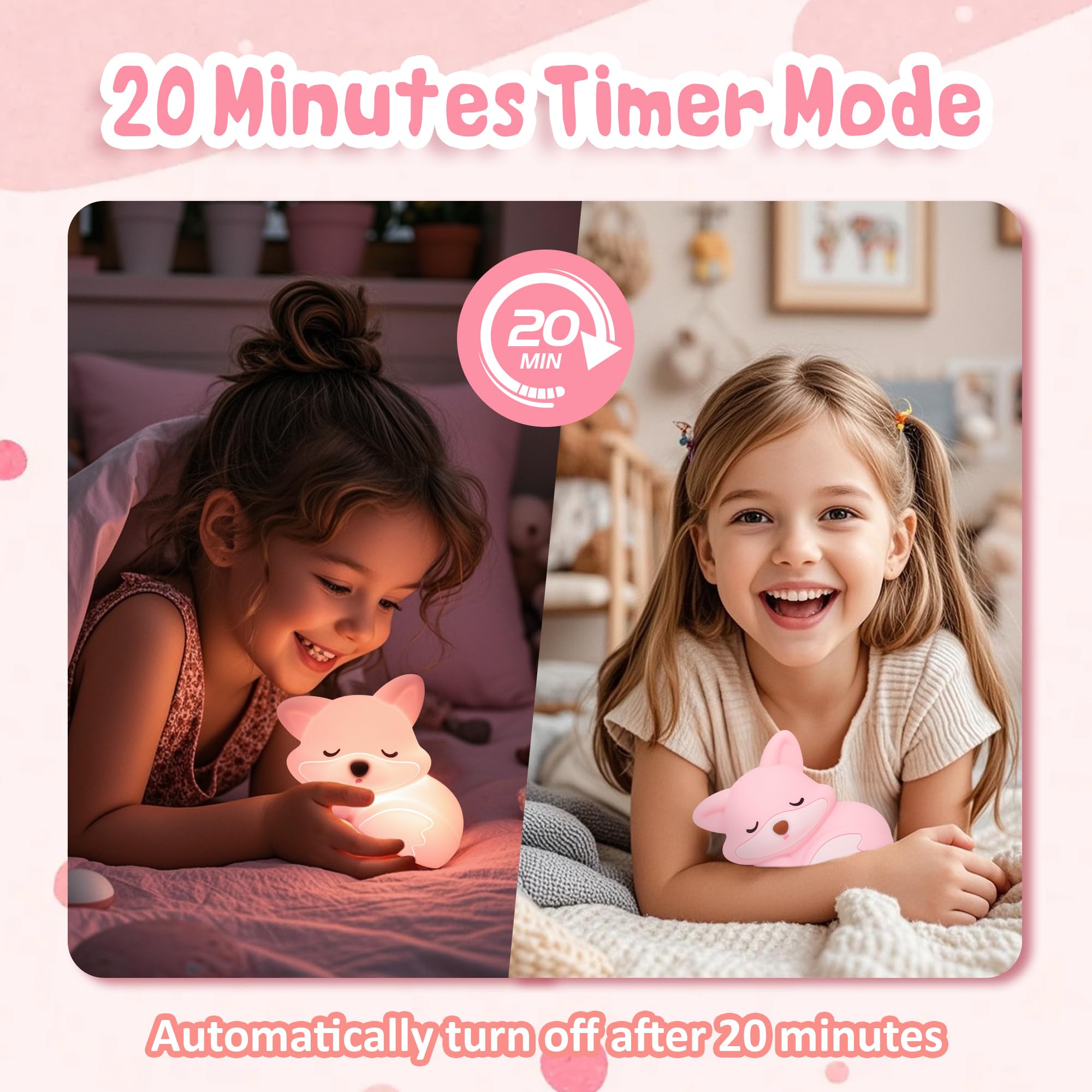 CoolGift Mart Fox Night Light, Cute Fox Silicone Night Light Gifts for Girls 8-12, Kids Baby Women Children's Room - Image 3