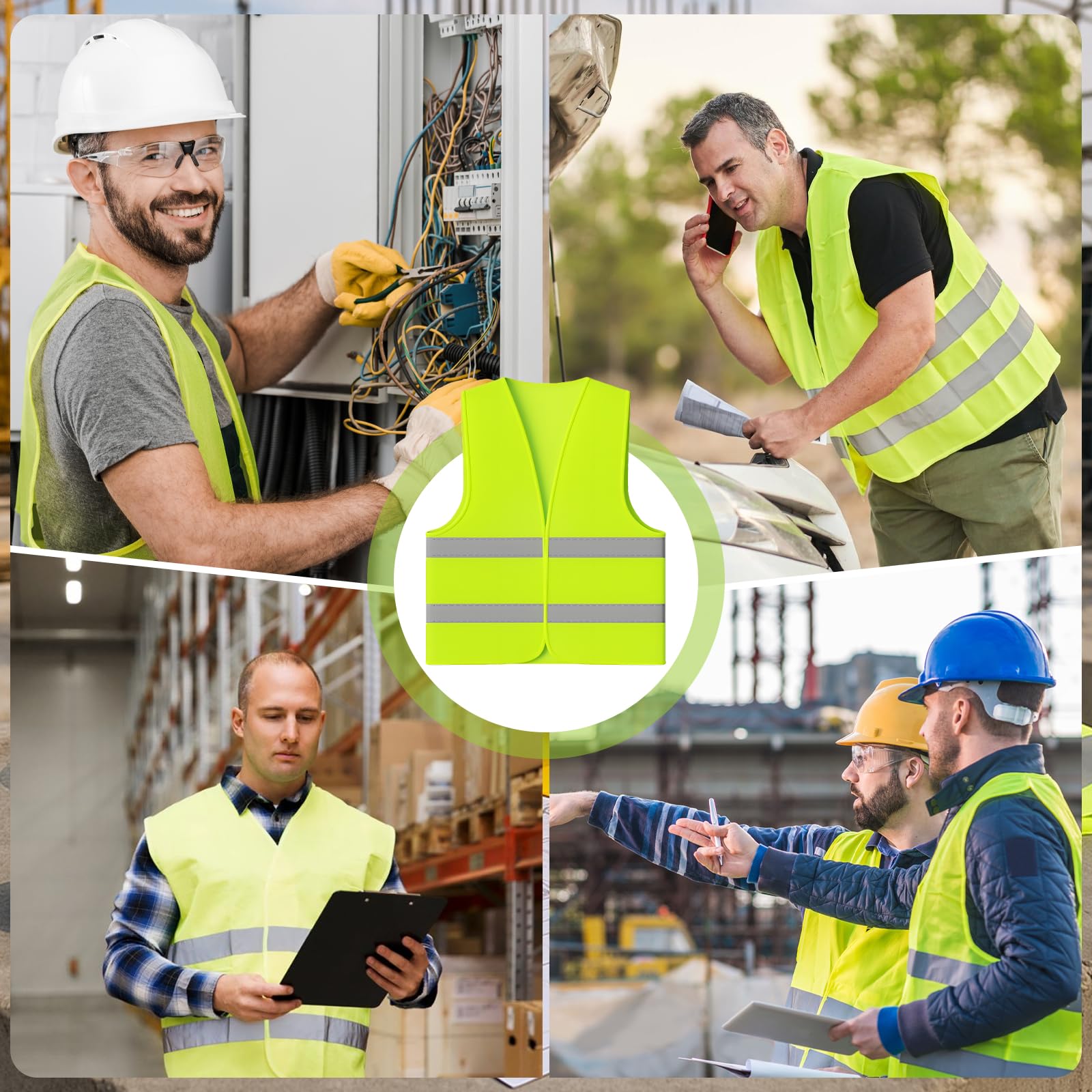 5 Pezzi Gilet Alta Visibilità, Giubbotto Catarifrangente Sicurezza, Pettorina Cantiere Verde