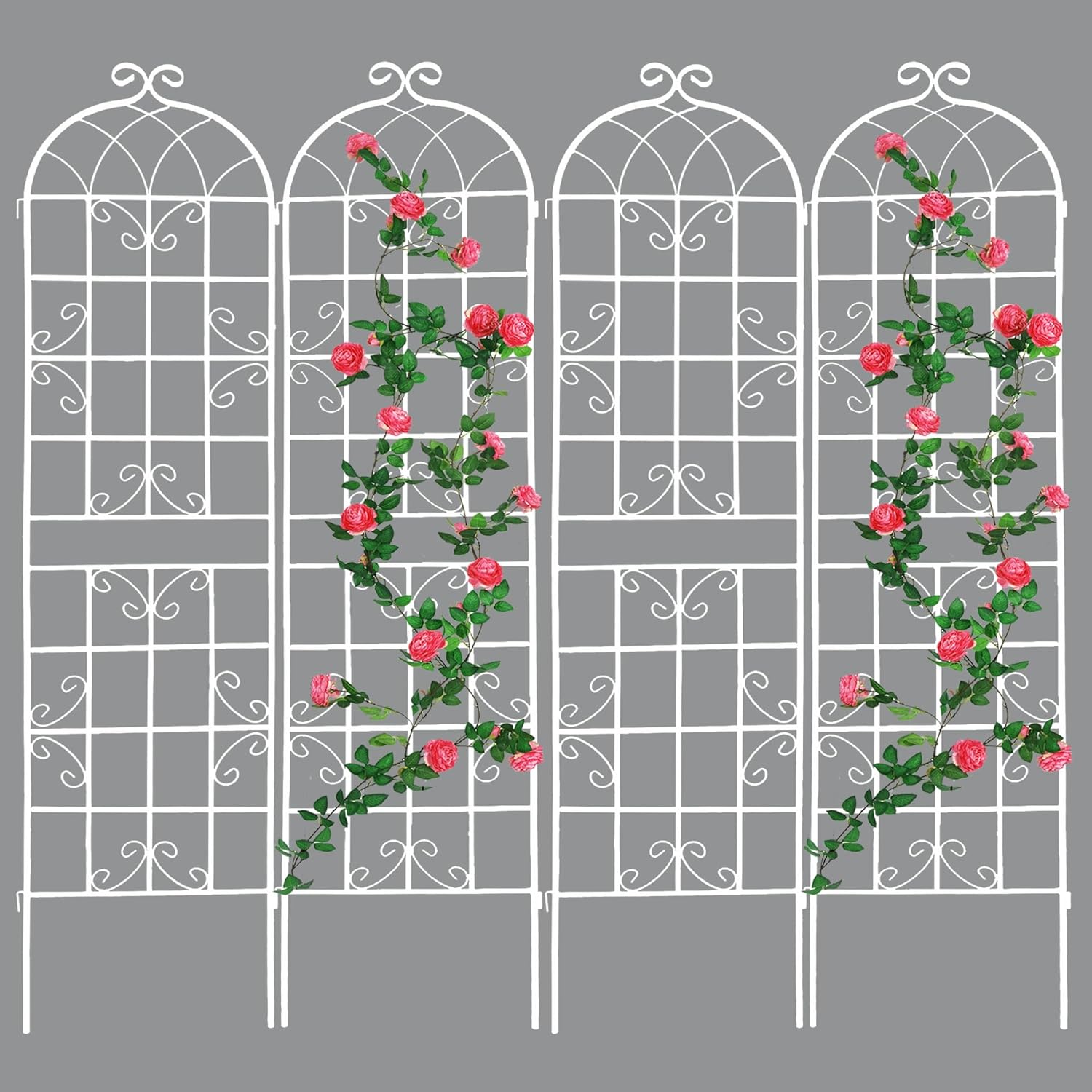 4 Pack of Cream White Metal Garden Trellis, Garden Fence Rustproof Trellis for Climbing Plants Support Roses Flower Outdoor Lawn 86.7" High