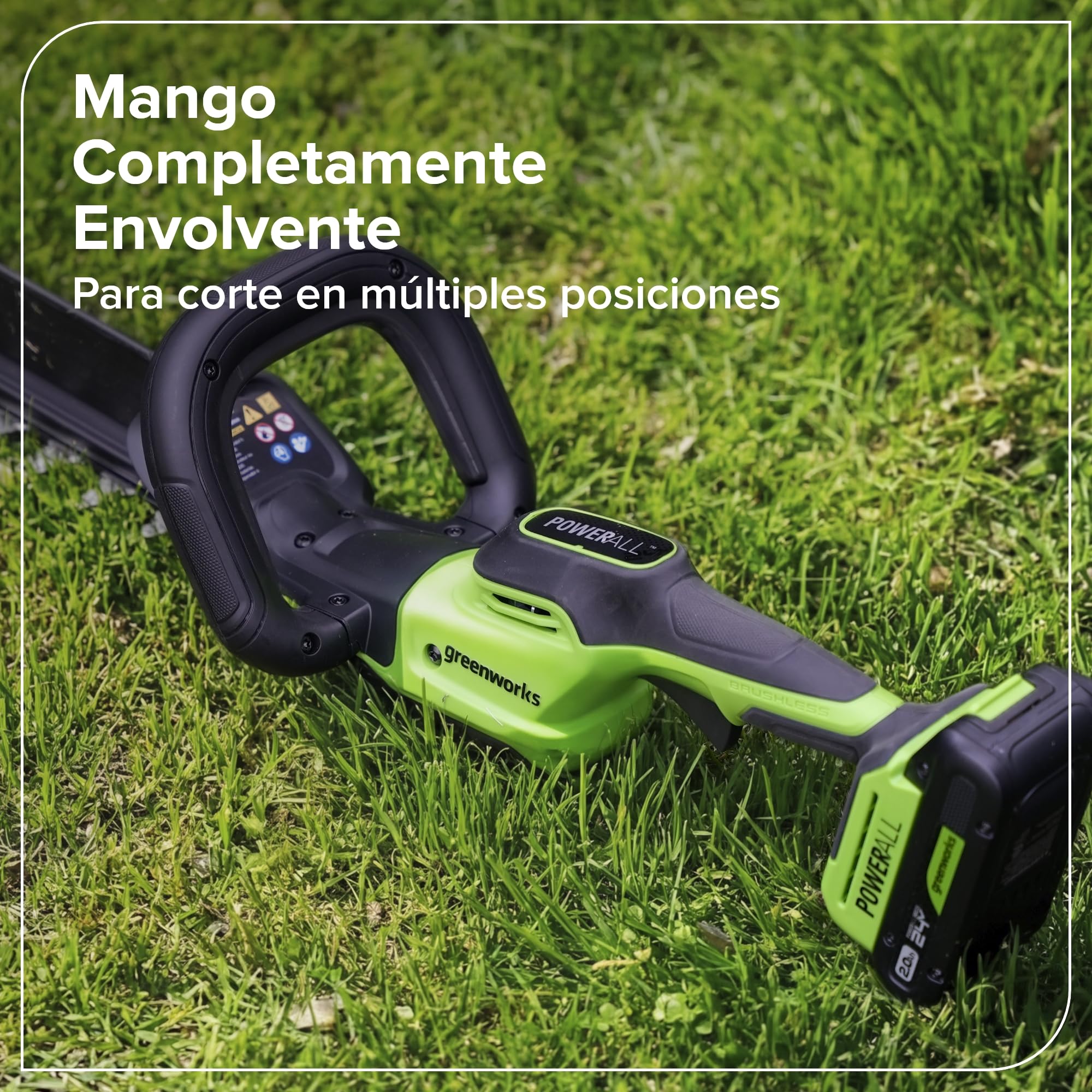 Greenworks Cortasetos a batería 24V 51 cm con batería 2.0Ah, Motor brushless, Cuchilla Doble acción 28 mm, Hedge Sweeper, Cargador USB-C Incluido HT2002A1