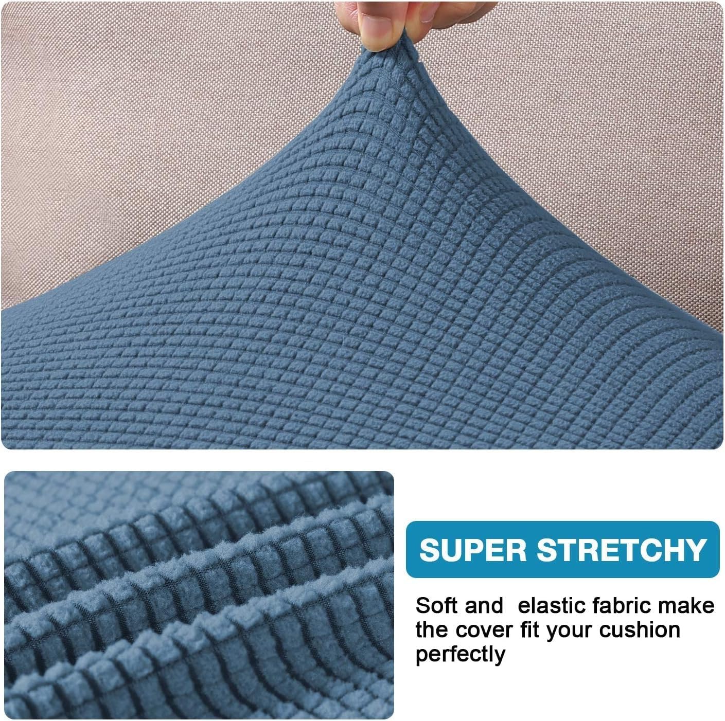 Flamingo P Super Stretch Couch Cushion Covers 2 Piece Set Sofa Seat Slipcovers with Elastic Bottom, Machine Washable Furniture Protector for Pets & Kids (2 Seat Cushion Cover, Dusty Blue)