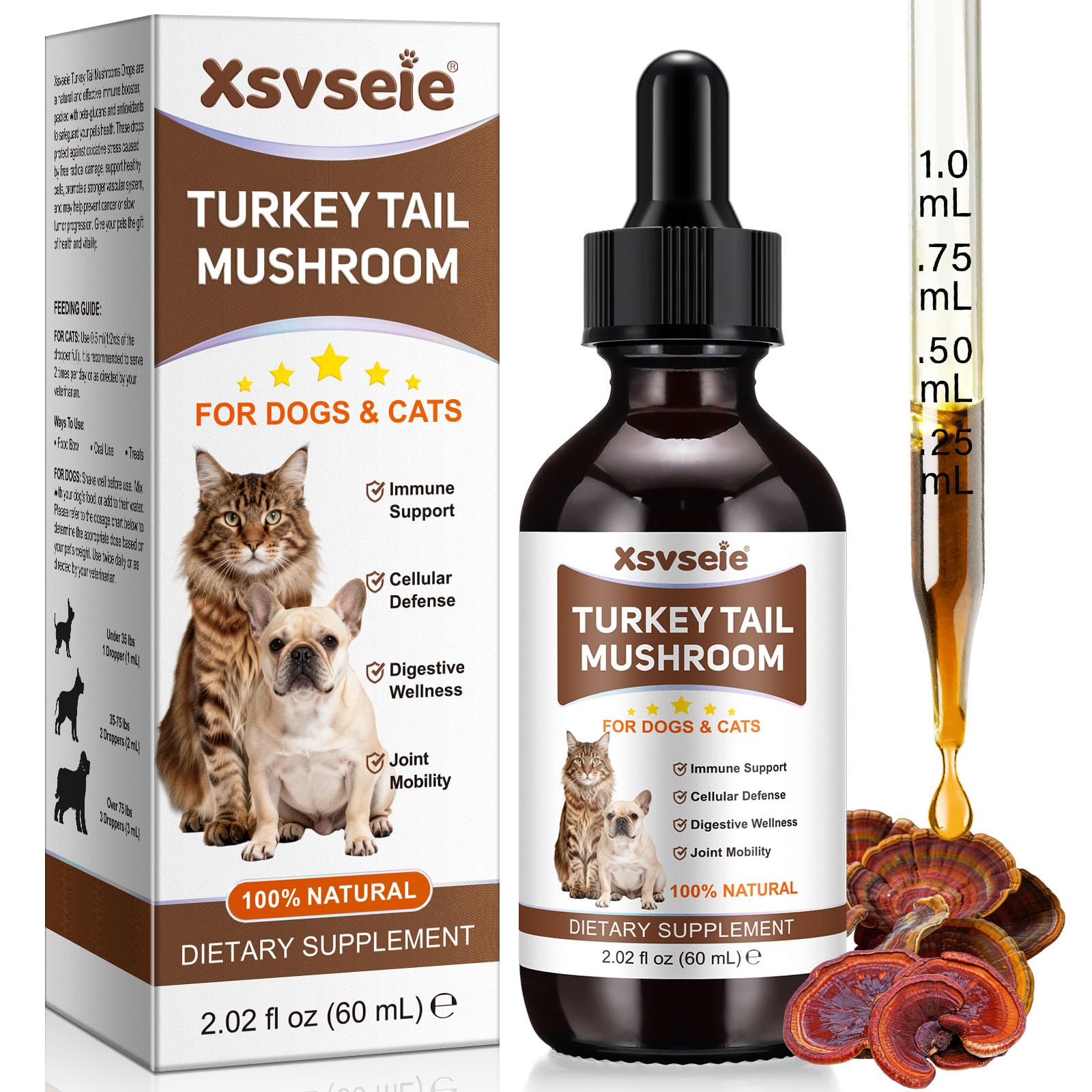 Turkey Tail Mushroom for Dogs, Turkey Tail for dogs, Critical Immune Defense Dogs, Mushroom Liquid Extract for Immune & Digestive Drops for Pet, with 5X Mushrooms, Turmeric & Probiotic