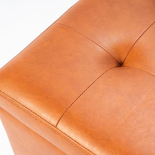 Miniatura 37 de Asense Reposapiés cuadrado tapizado de piel sintética con patas de madera, color gris Style1 Imitación Cuero Gris,Style2 Imitación Cuero