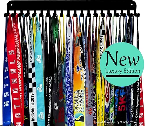 Miniatura 7 de Percha de exhibición de medallas de alta calidad que nunca te rindas con 20 ganchos, exhibición de medallas para pared con 16 pulgadas, exhibición