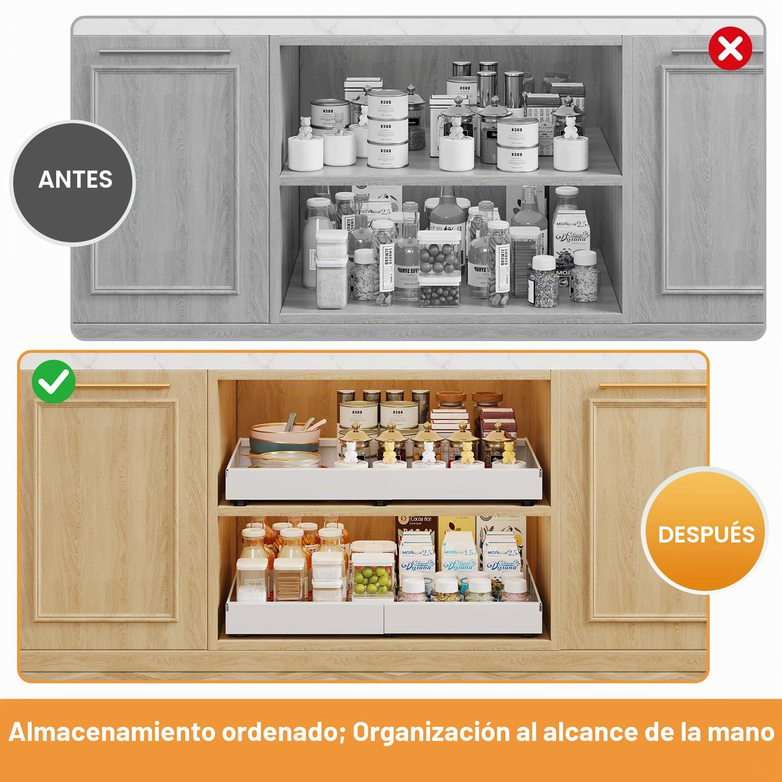 4 cajones telescópicos, cajones extensibles para cocina, ancho de 32 – 52 cm, organizador de armario extensible con sistema de rieles, deslizador extraíble, armario de cocina para organización