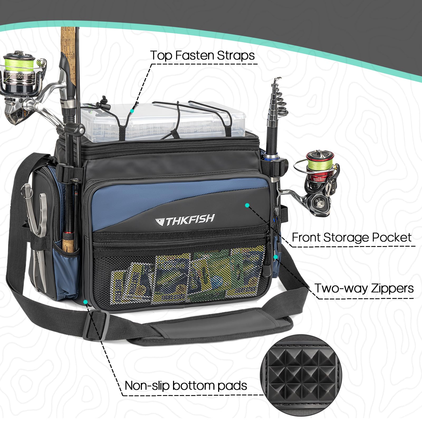 THKFISH Waterproof Fishing Bag, Saltwater Resistant Fishing Tackle Storage Bags & Wraps 1000D PVC Waterproof, 3600 3700 Tackle Box Organizer with Rod Holder & Multiple Fishing Gear Equipment Pockets