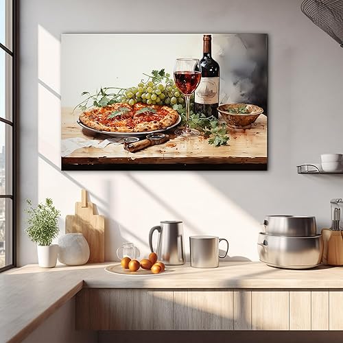 Miniatura 38 de Hzddty Lienzo decorativo para pared, diseño rústico de cocina, vino tinto y pan, cuadros de comida para decoración de pared, impresiones de pintura