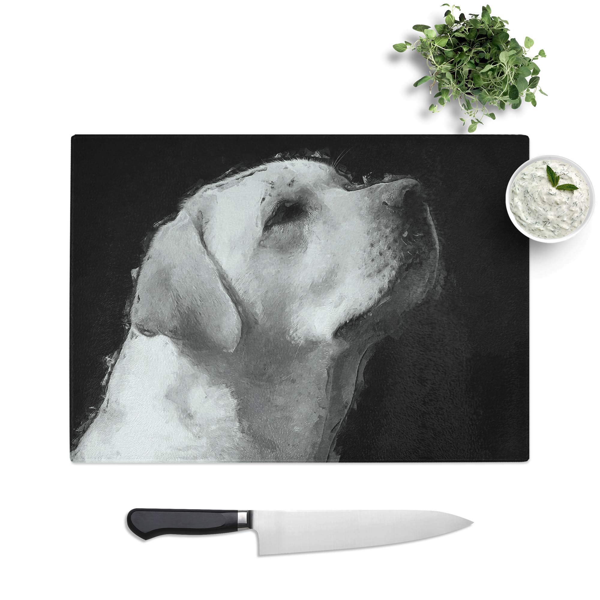 Glass Chopping Board - Labrador Dog in Abstract - Textured Worktop Saver Cutting Board - Heat Resistant, Shatterproof and Hygenic - 39 x 28.5 cm