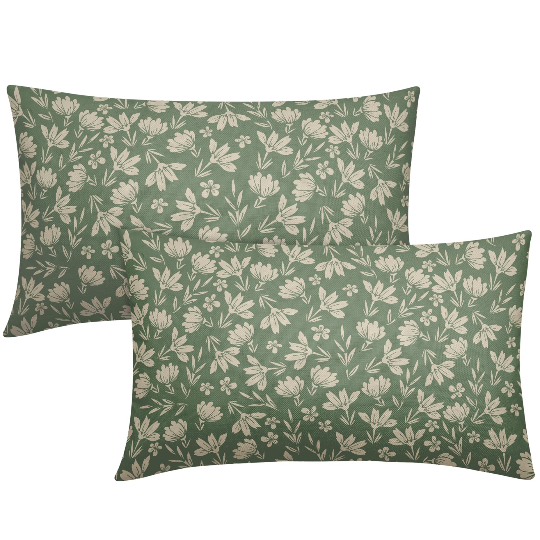 Aytipun Spring Sage Green Pillow Covers 12x20 Set of 2 Vintage Floral Rustic Old Style Cute Flower Print Decorative Outdoor Pillowcases Seasonal