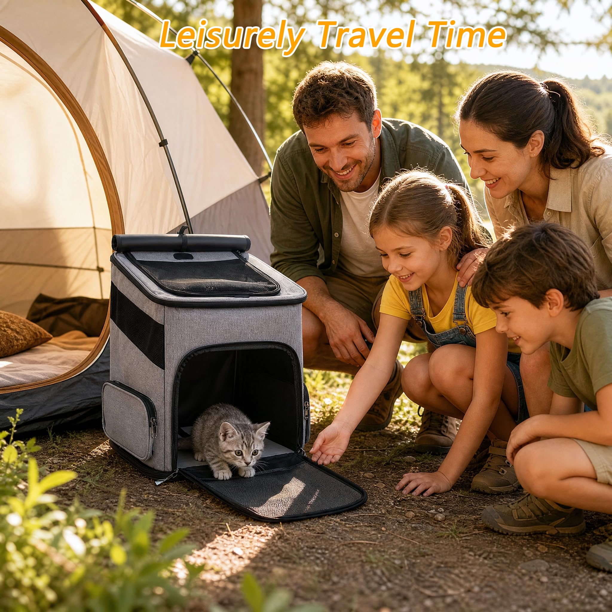 Katzenrucksack, Faltbarer Haustier-Tragerucksack für Katzen und kleine Hunde, Hunderucksack mit belüftetem Design Innensicherheitsgurt, Welpentragetasche für Wandern, Reisen, Outdoor (Grau, M)