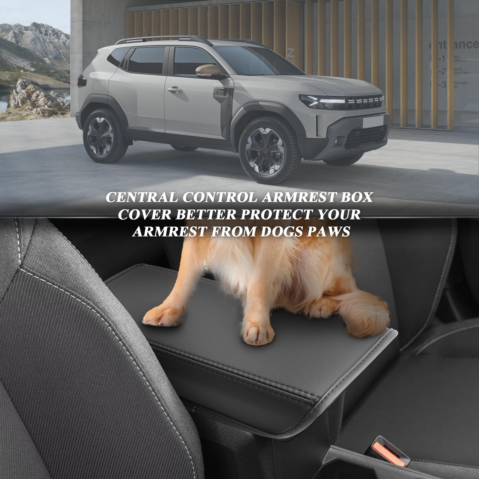 BIBIBO Pokrowiec na podłokietnik kompatybilny z Dacia Duster 2024/2025, osłona podłokietników, Dacia Duster osłona podłokietnika, osłona podłokietnika środkowego, ochrona podłokietników (czarna)