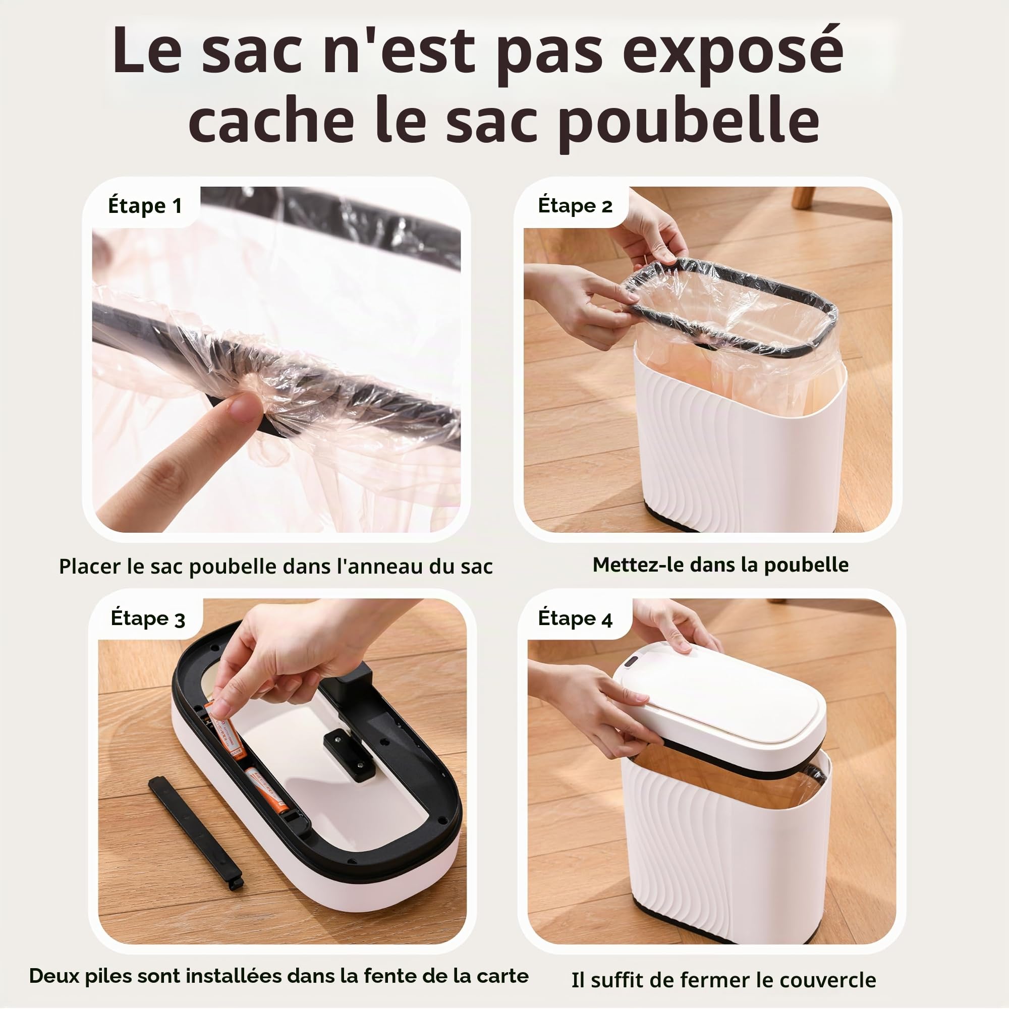 Poubelle Automatique 8L avec Capteur - Poubelle Électrique avec Couvercle pour Cuisine & Salle de Bain - Étanche/Anti-Odeurs pour Bureau, Chambre, WC - Corbeille Blanche Silencieuse