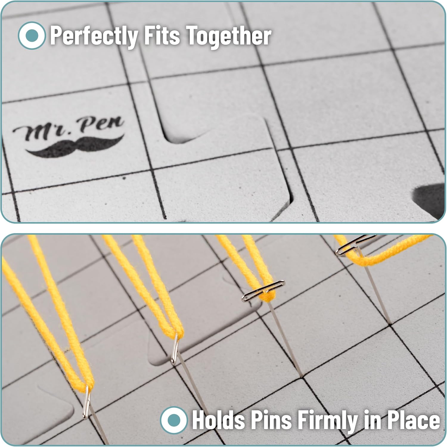 Mr. Pen- Blocking Mats for Knitting & Crochet Projects, 12 x 12, 9 Pack with 150 pcs T-Pins, Gray Aligned Grid Knitting Blocking Mats and Pins, Water & Heat Resistant