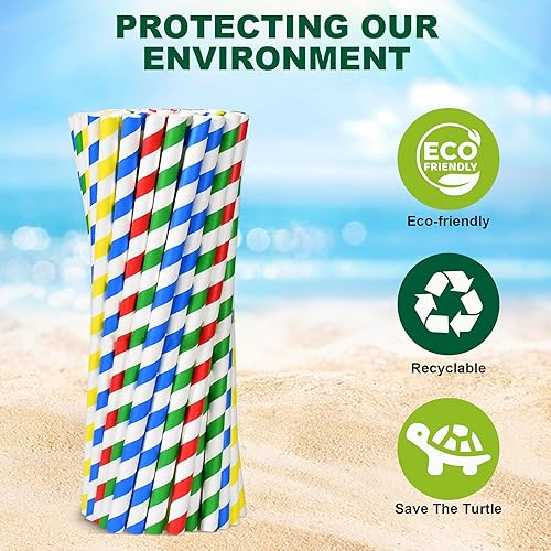 Miniatura 8 de Pajitas de papel de 10.25 pulgadas de ancho para batidos, batidos, helados, congelados, bebidas gruesas, 100 unidades, multicolor