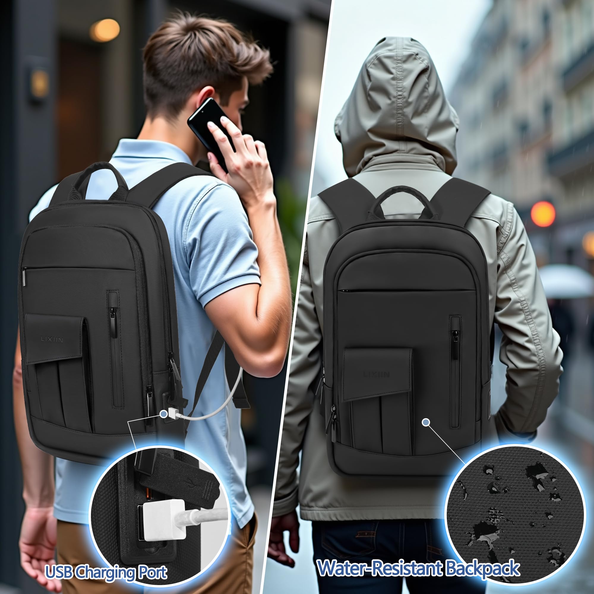 Zaino da lavoro per uomo zaino per laptop antifurto impermeabile zaino adatto per laptop da 15,6 pollici per lavoro quotidiano viaggi, nero, 17.3”, classico