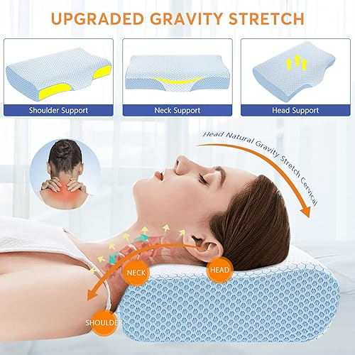 Miniatura 5 de Anvo Almohadas cervicales de espuma viscoelástica para dolor de cuello, almohadas cervicales para aliviar el dolor de dormir, almohada suave