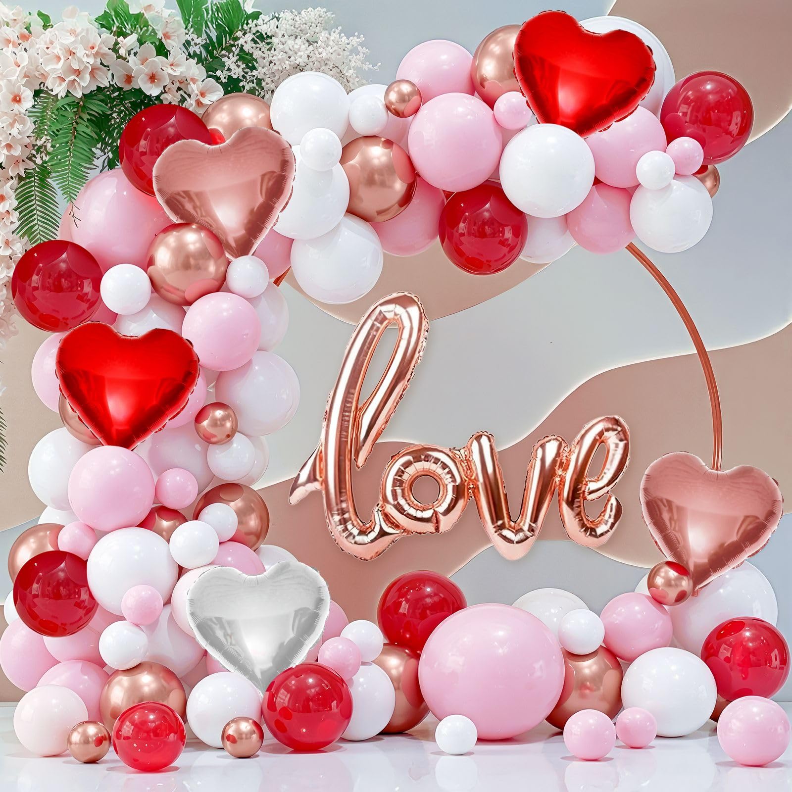 Party Propz Happy Anniversary Decoration Items - 36 Pcs Rose Gold Love Foil Balloon, Pink and Red Foil Heart Shape Balloons, Love Balloons For Decoration, Birthday Balloon, Romantic Decorations