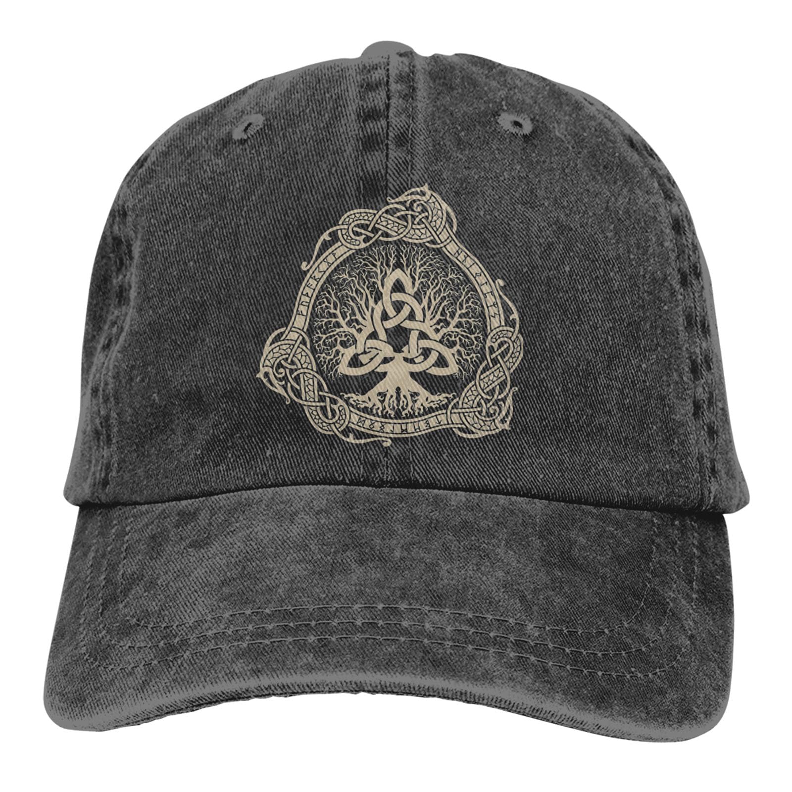 mozigena Viking Yggdrasil Baseball Cap Adjustable Hat, 3D-Print Norse Myth Dragon Snapback Cowboy Cap, 100% Cotton Casquette,One Size,Black