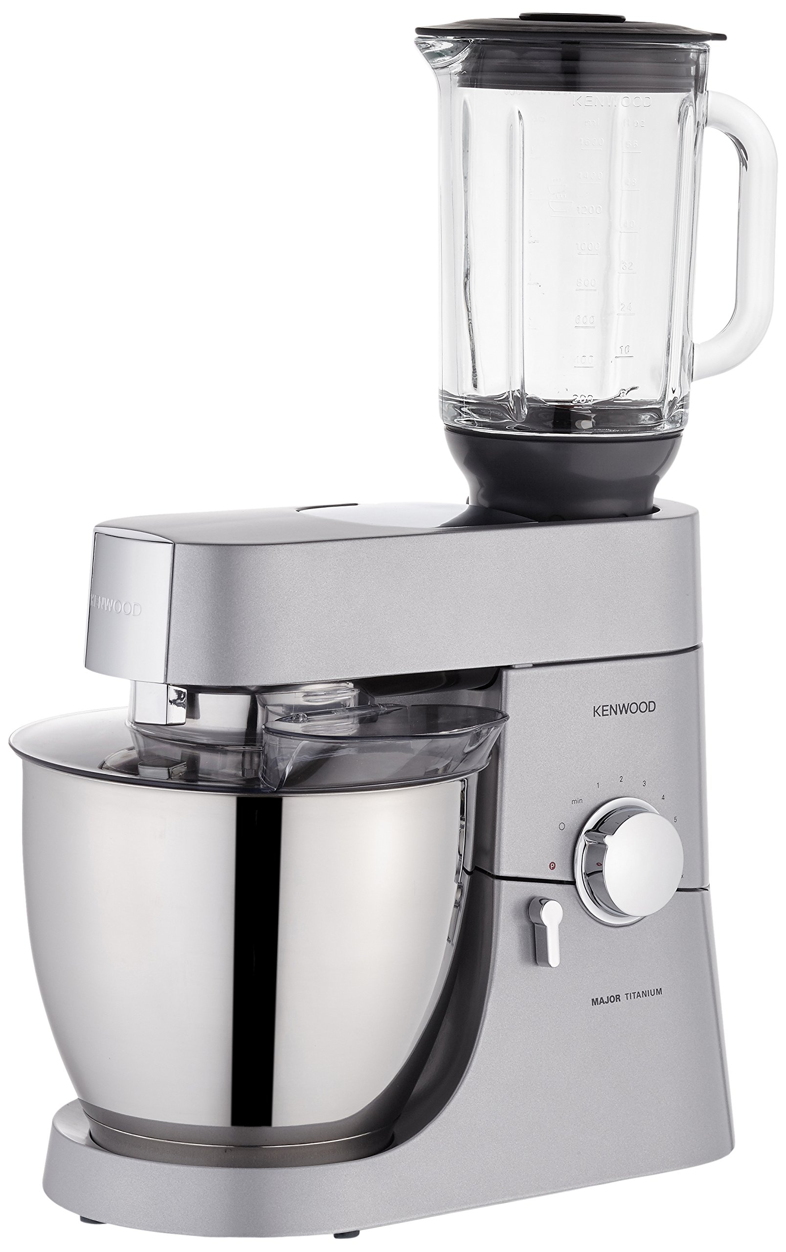 Robot de cuisine Kenwood KMM 06007 Major Titanium (avec bol en verre, plusieurs broyeurs, 2 bols en acier inoxydable) Argent