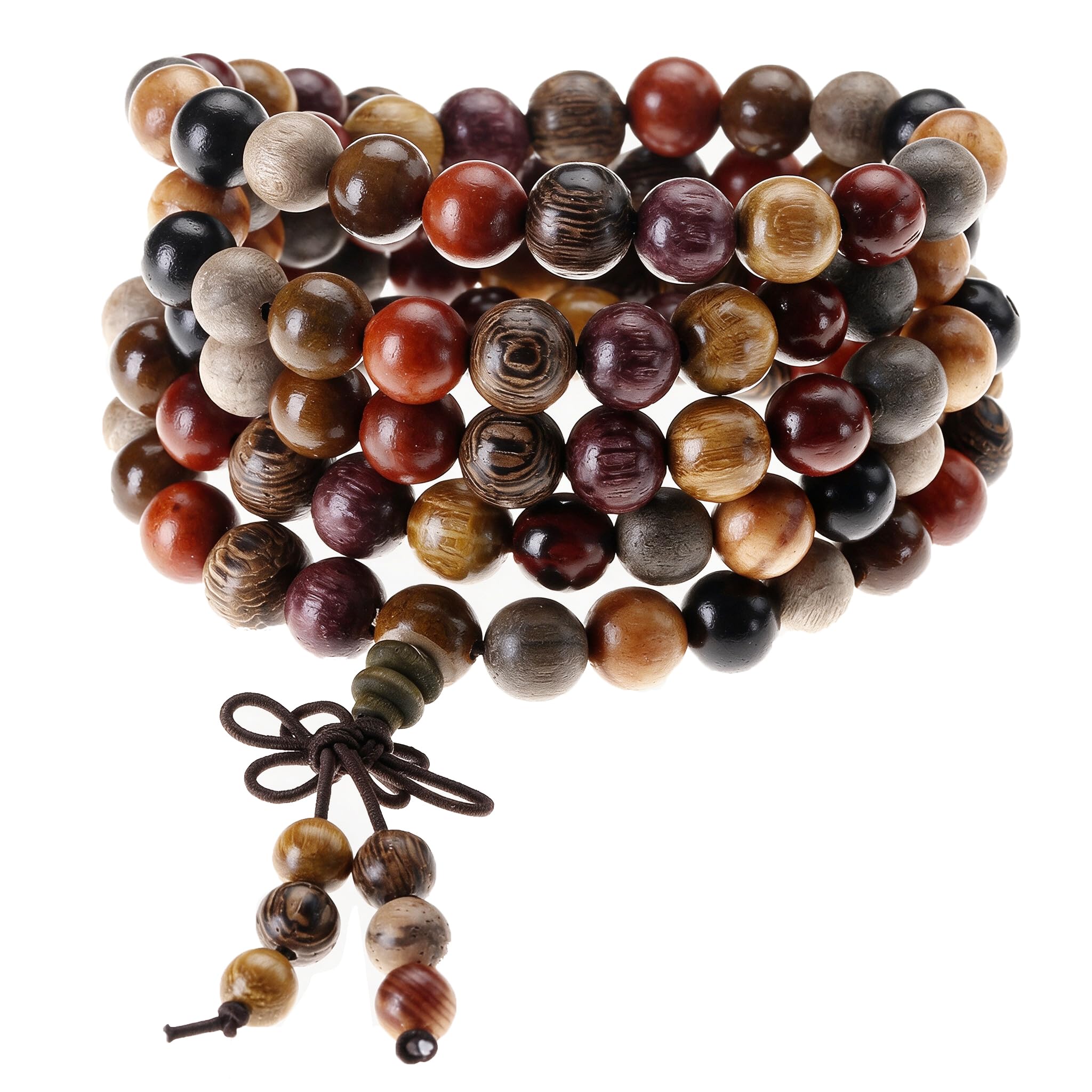 SOHNVWTGD Unisex 108 Natural Wood 6mm 8mm Beads Bracelet Buddhist Rosary Mala Necklace(8mm Sandalwood Duobao)