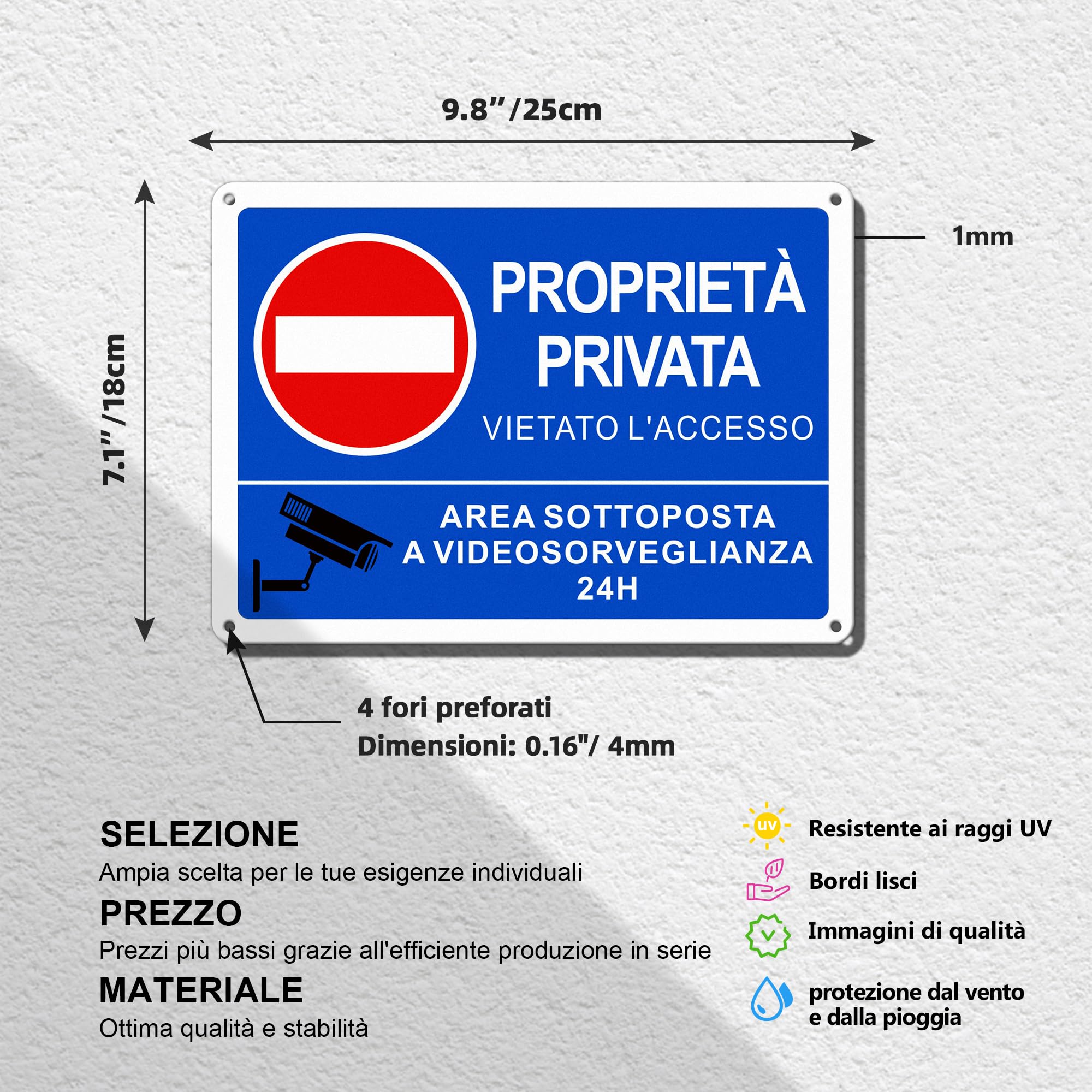TAKULA Cartello Proprietà Privata - Cartello Vietato l'accesso Proprietà Privata,25 * 18CM Cartelli Proprieta Privata Resistente ai Raggi UV, Alla Ruggine e All'acqua