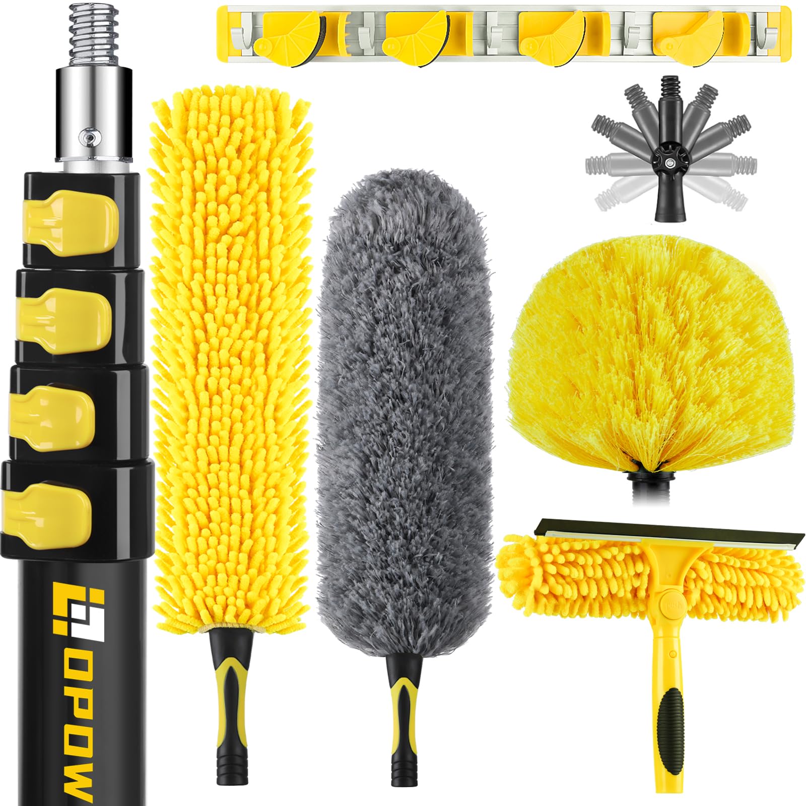 25 Foot High Ceiling Duster Kits with 5-18ft Heavy Duty Extension Pole, High Reach Duster for Cleaning,Microfiber Feather Duster,Cobweb Duster,Ceiling Fan Duster,Window Squeegee & Cleaner