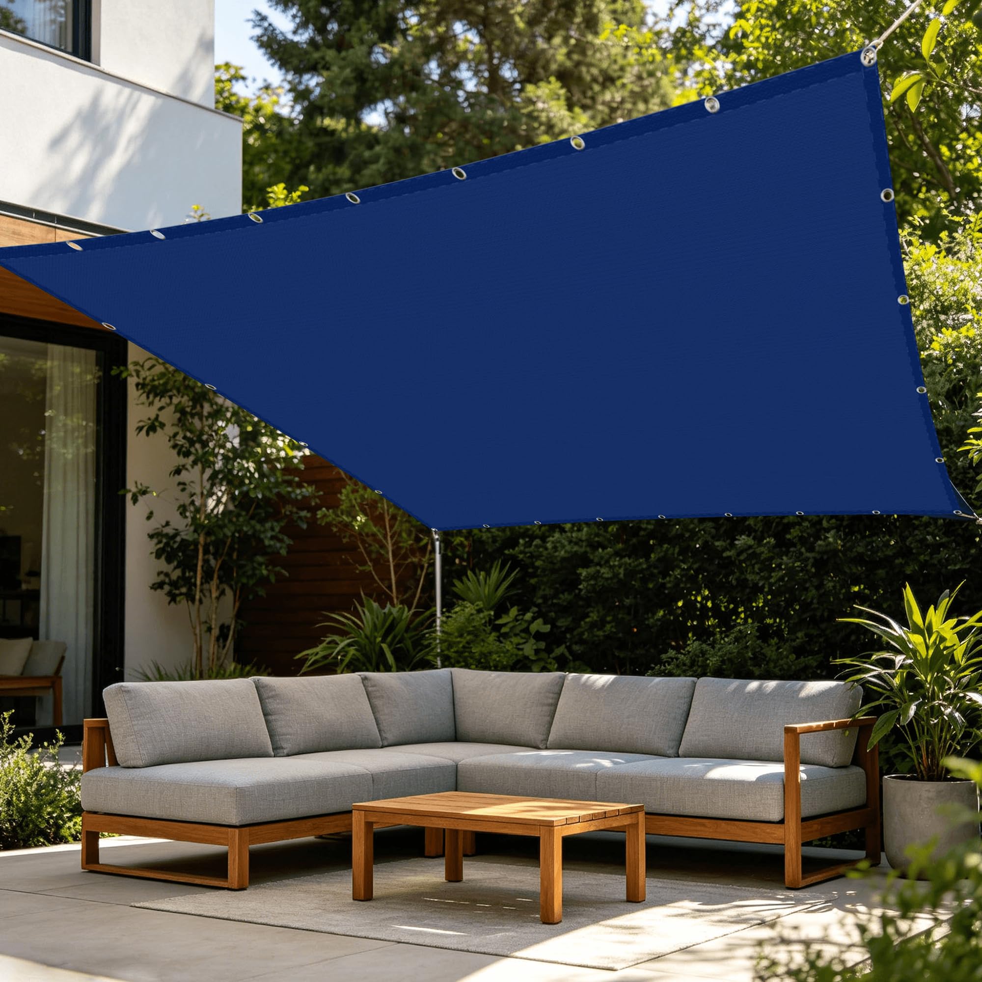 Voile d'ombrage imperméable contre la pluie et le vent, toile rectangulaire 2x4m bleu