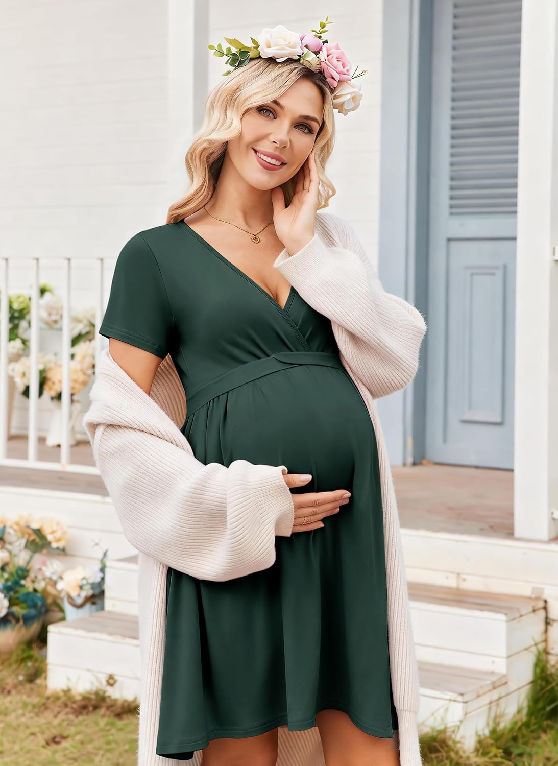 Ekouaer Women 3 in 1 Labor and Delivery Gown Split Front Flap Maternity Hospital Dress Nursing Nightgown for Breastfeeding - Image 4