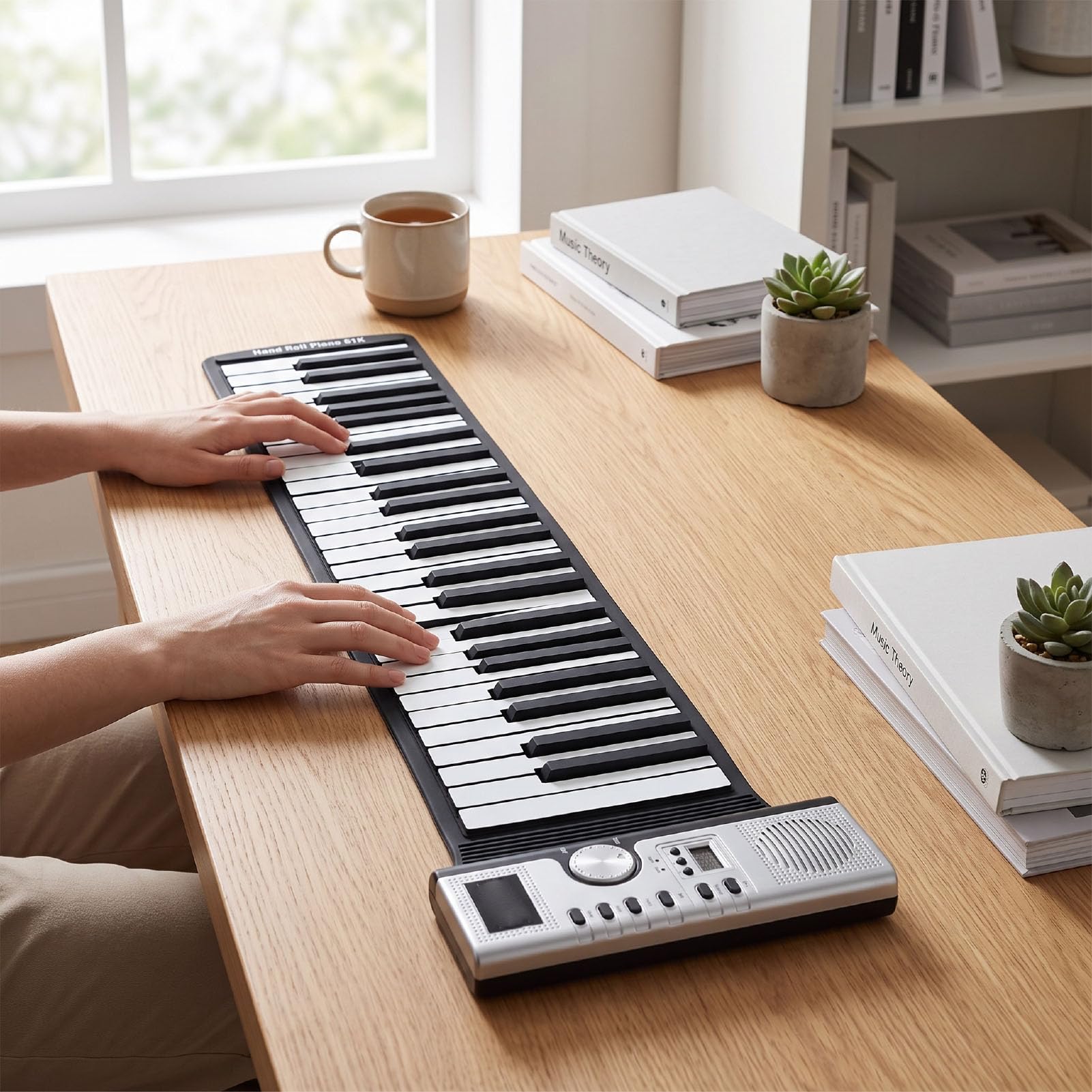 Jiawu Tastiera per Pianoforte Avvolgibile a 61 Tasti, Pianoforte Portatile con 128 Toni, Tastiera Pieghevole con Altoparlante e Cuffie, modalità Insegnamento MIDI per Principianti in