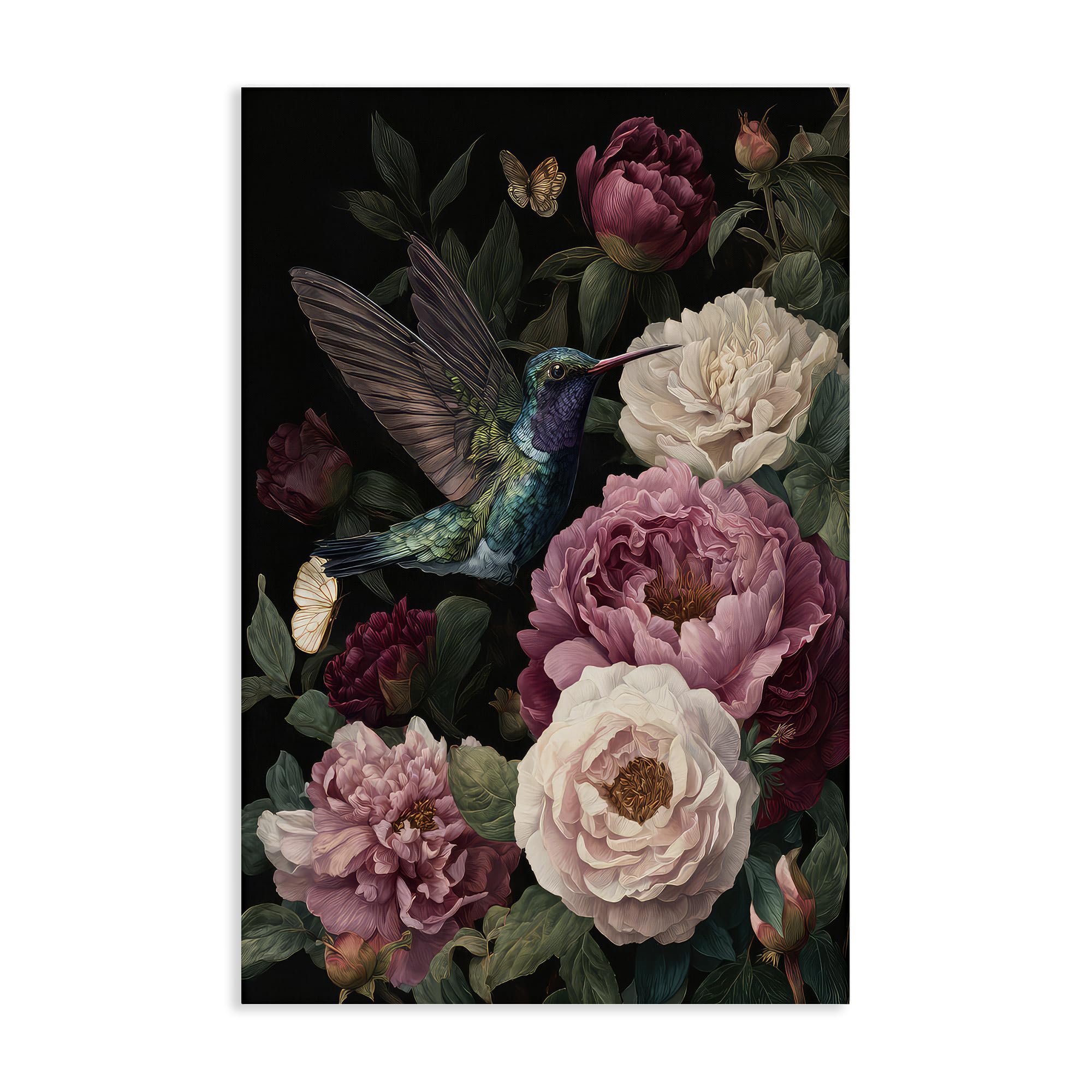 'Hummingbird & Lush Peonies'| Canvas Art
